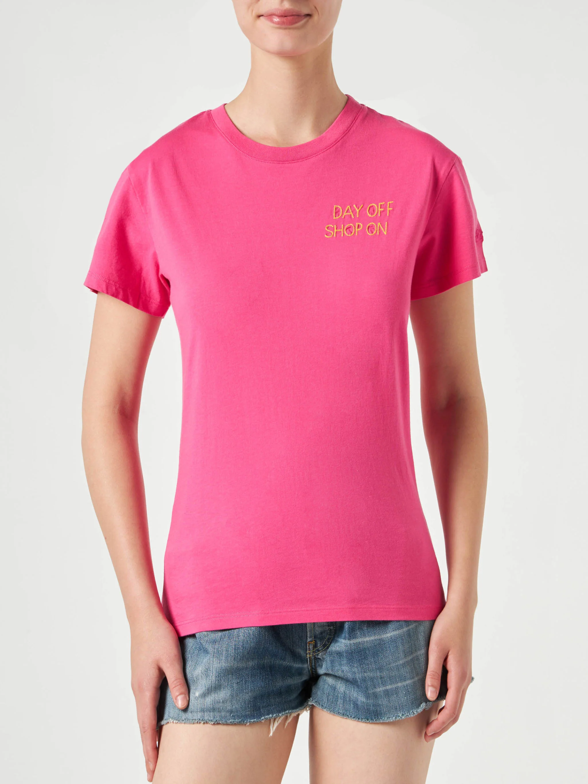 T-shirt Emilie in cotone fucsia con ricamo - Image 2