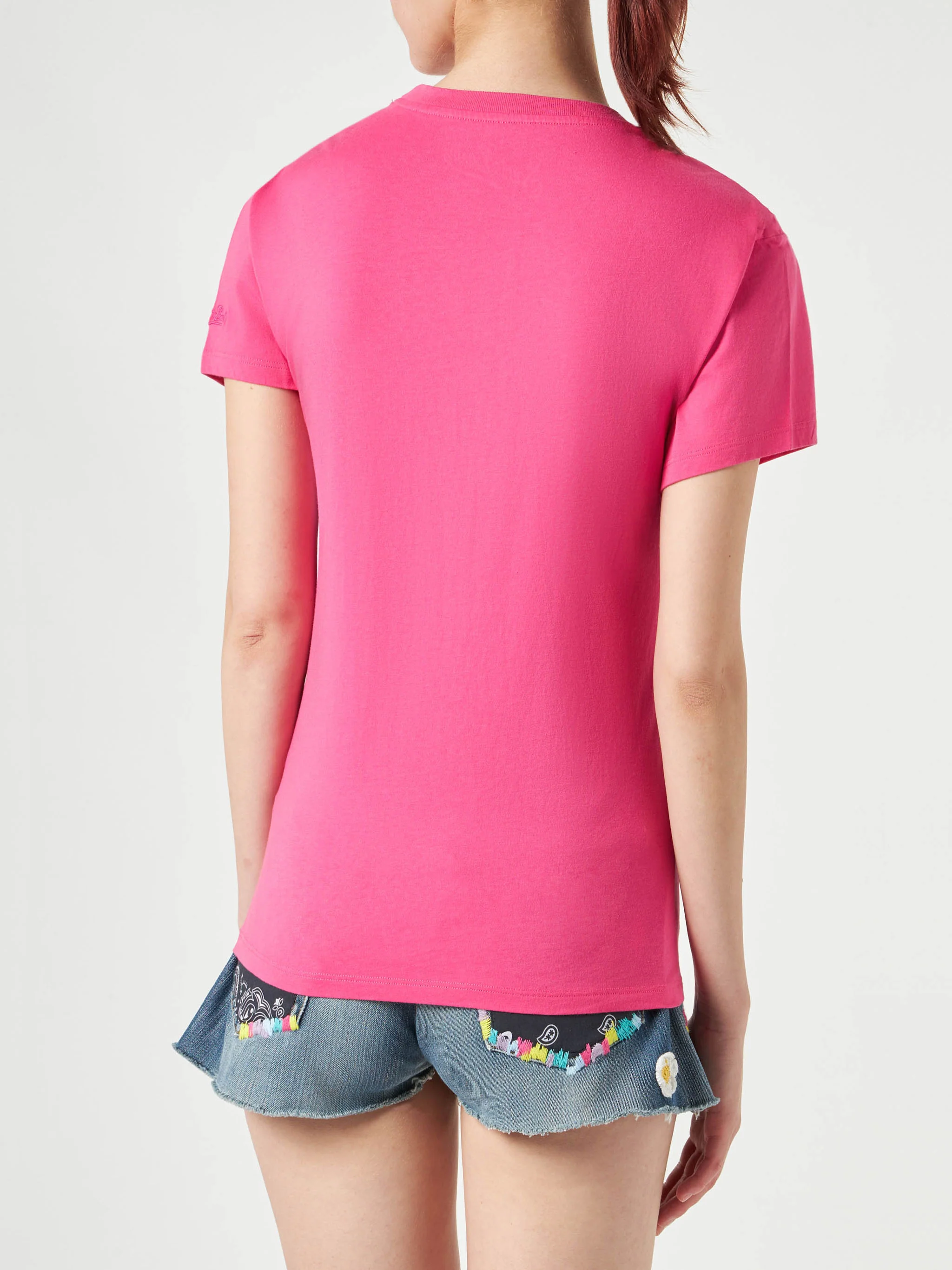 T-shirt Emilie in cotone fucsia con ricamo - Image 4