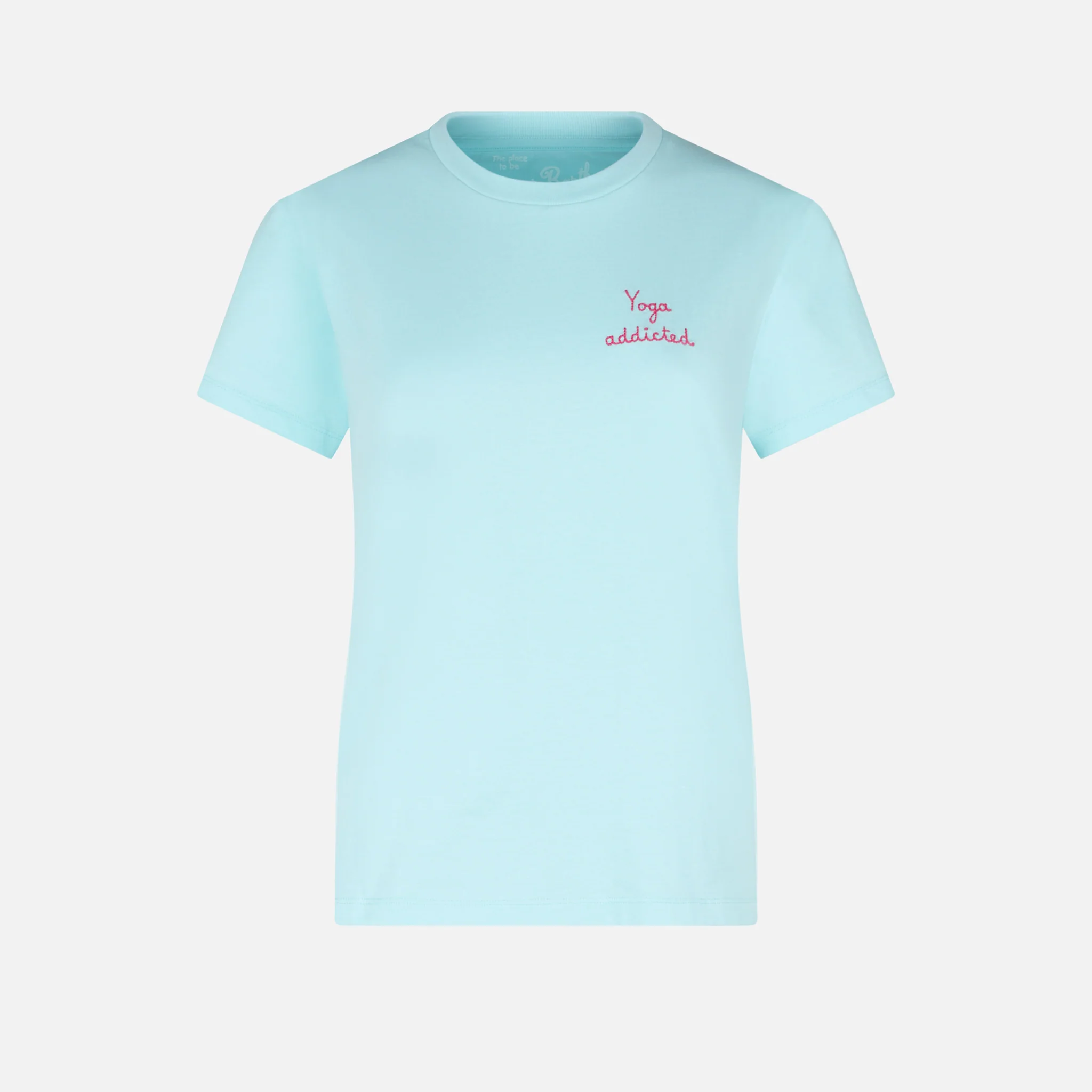 T-shirt Emilie in cotone verde acqua con ricamo Yoga addicted - Image 5