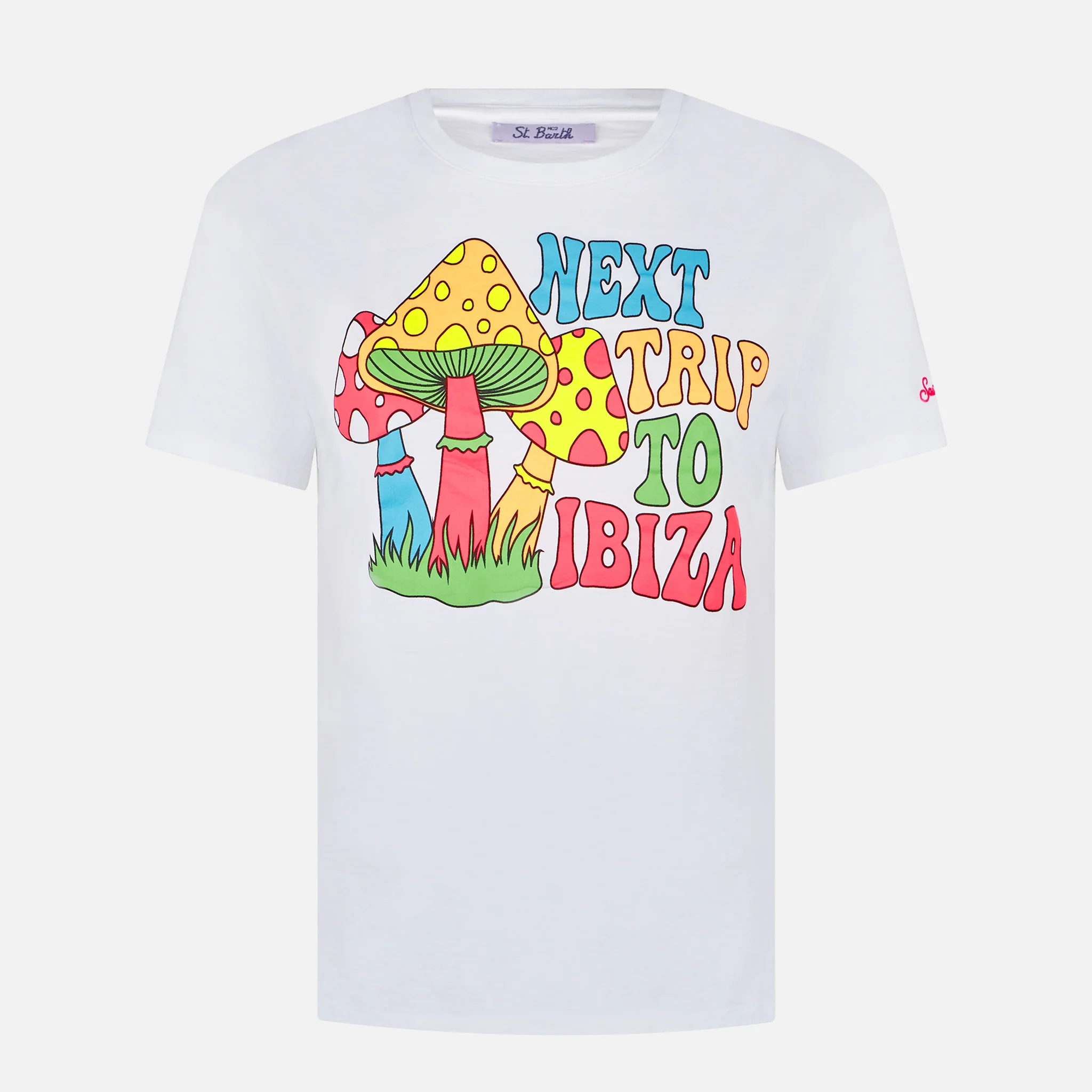 T-shirt Emilie in cotone bianco con stampa Mushrooms Ibiza - Image 4