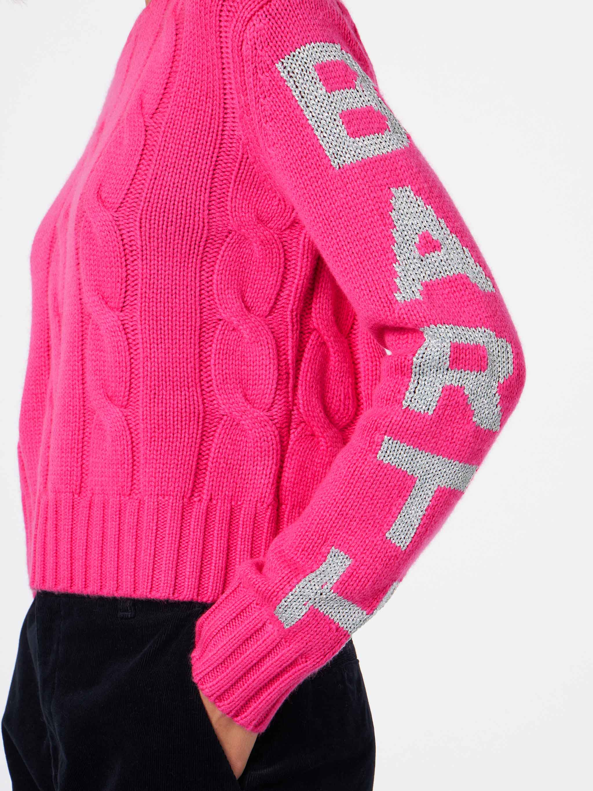 Maglione Malmo intrecciato fucsia fluo con jacquard lurex - Image 3