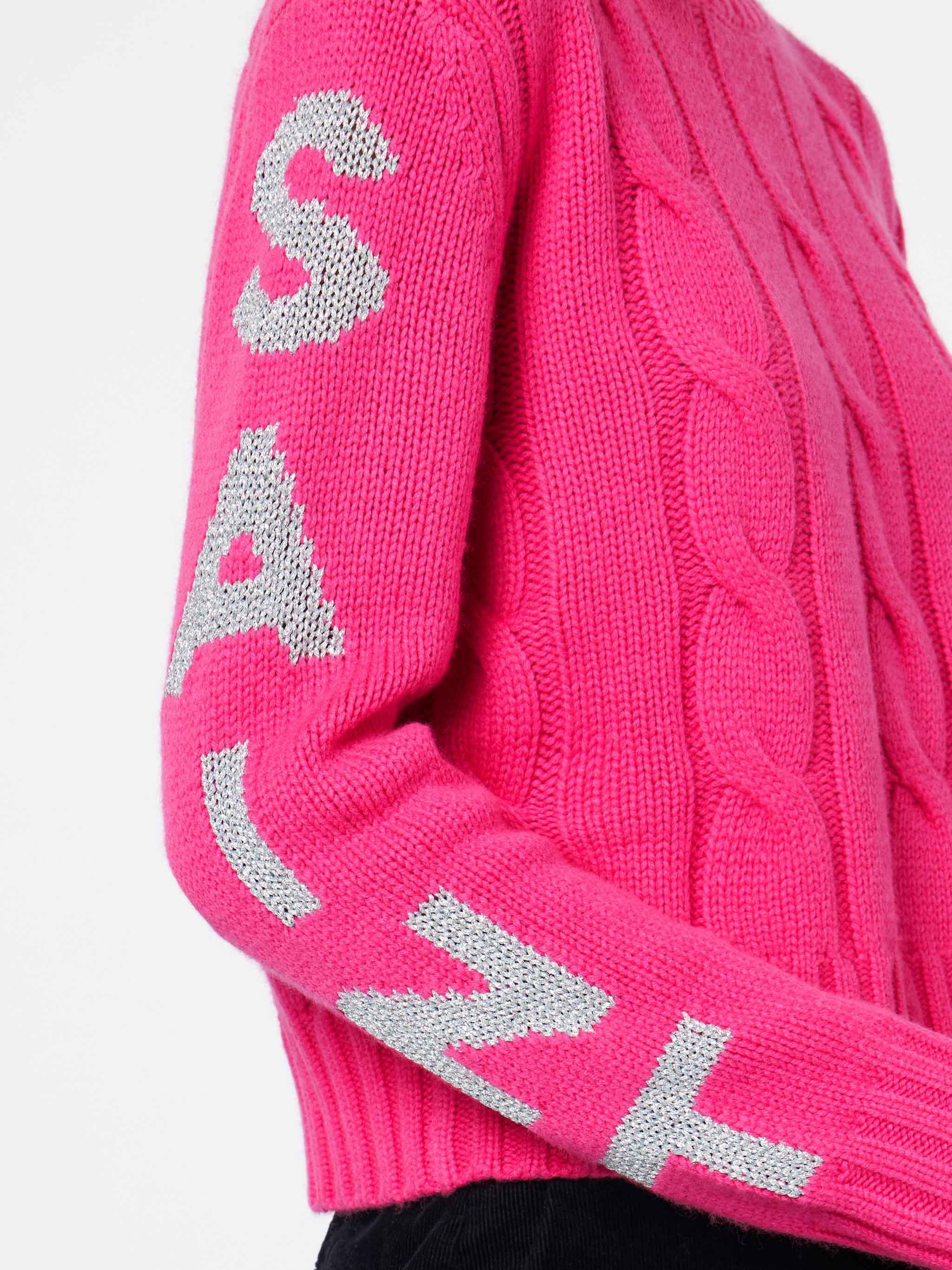 Maglione Malmo intrecciato fucsia fluo con jacquard lurex - Image 4