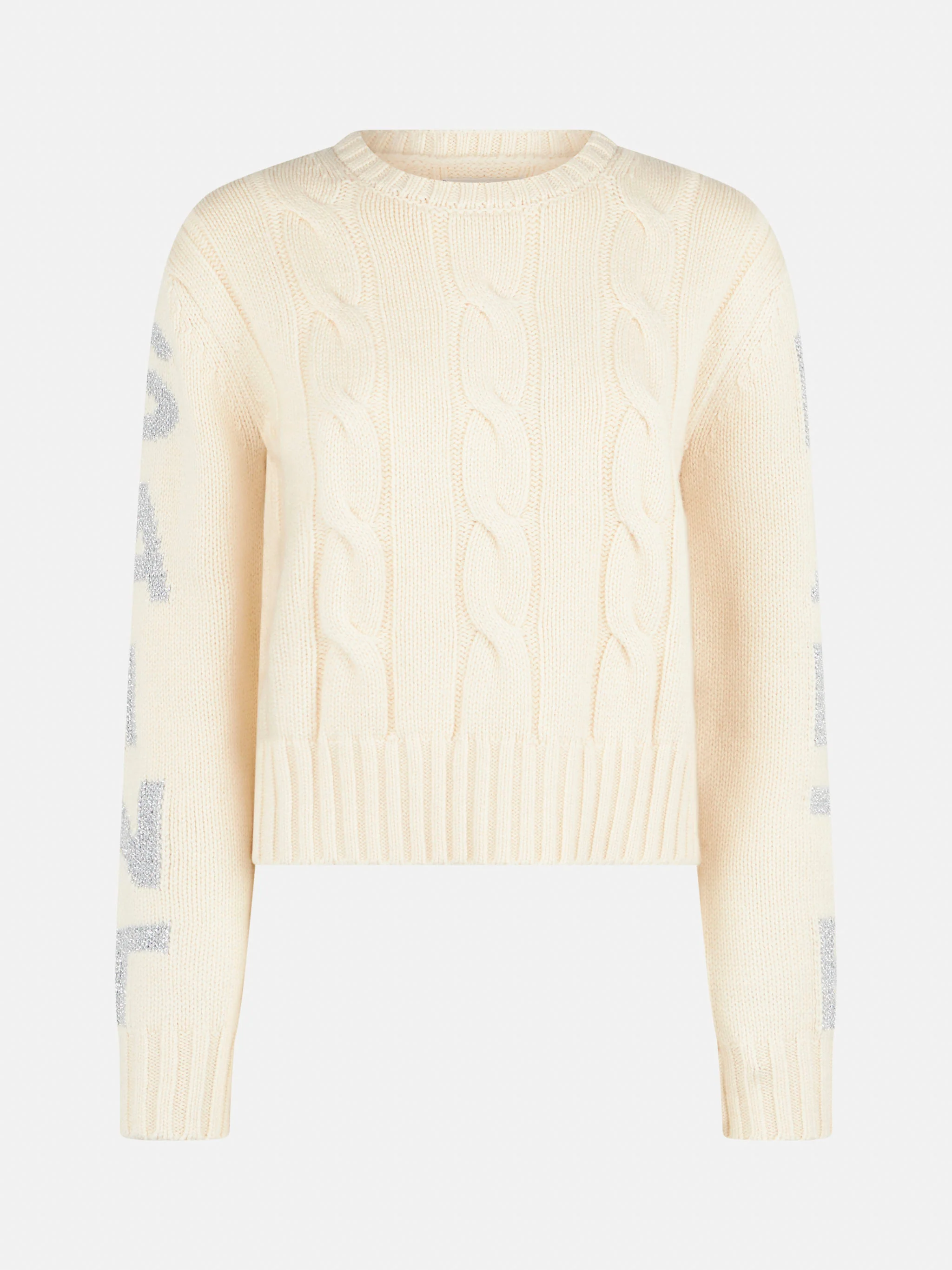 Maglione Malmo a girocollo in maglia intrecciata bianco con dettagli lurex - Image 5
