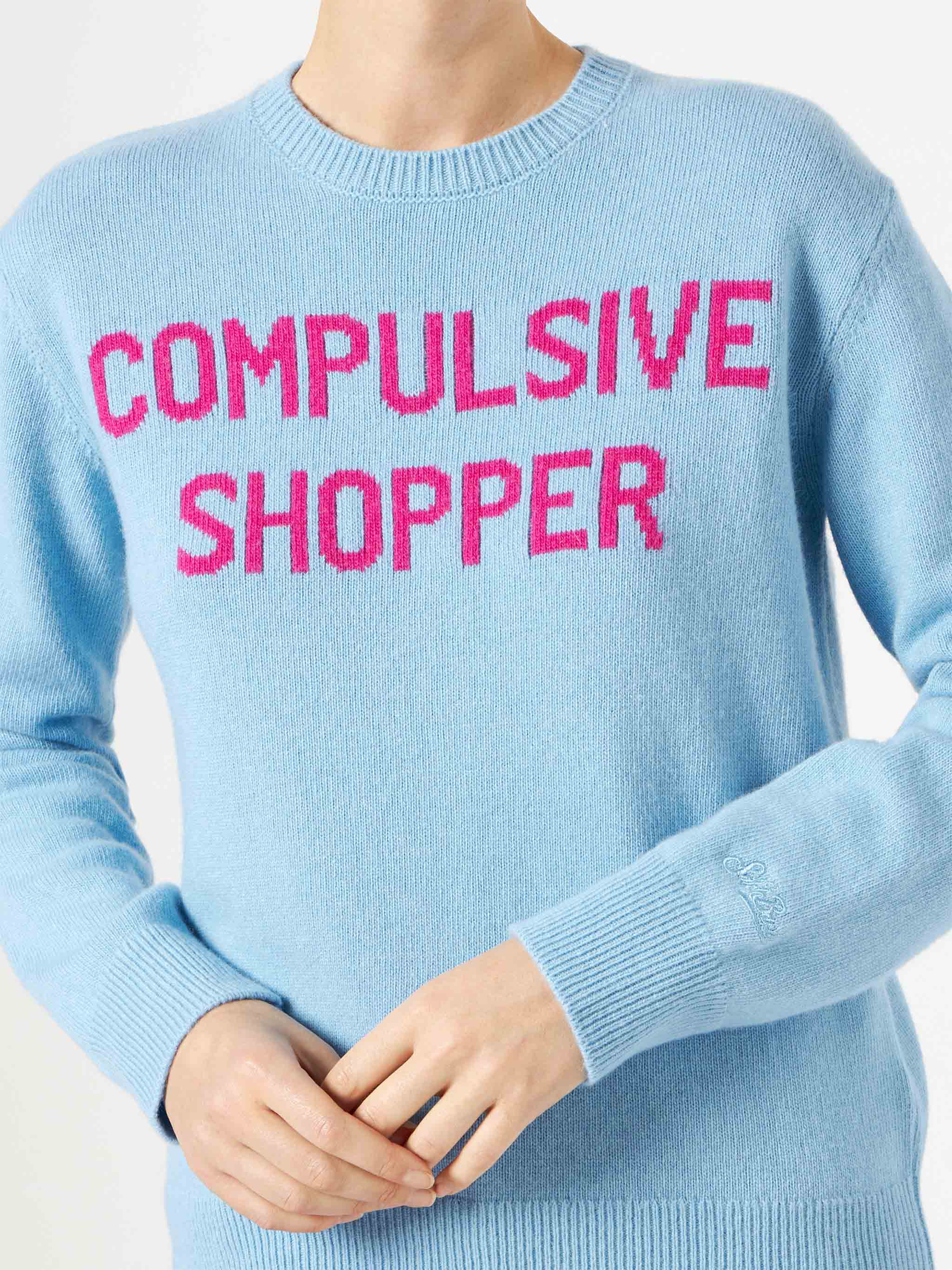 Maglia New Queen con jacquard Compulsive Shopper azzurra - Image 2