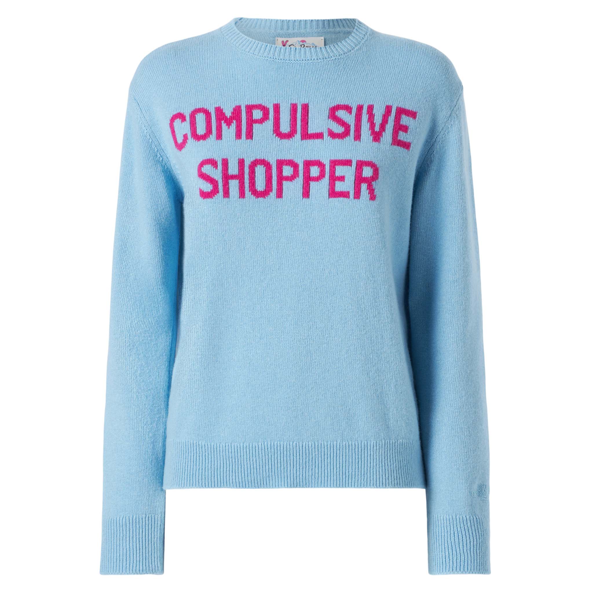 Maglia New Queen con jacquard Compulsive Shopper azzurra - Image 4