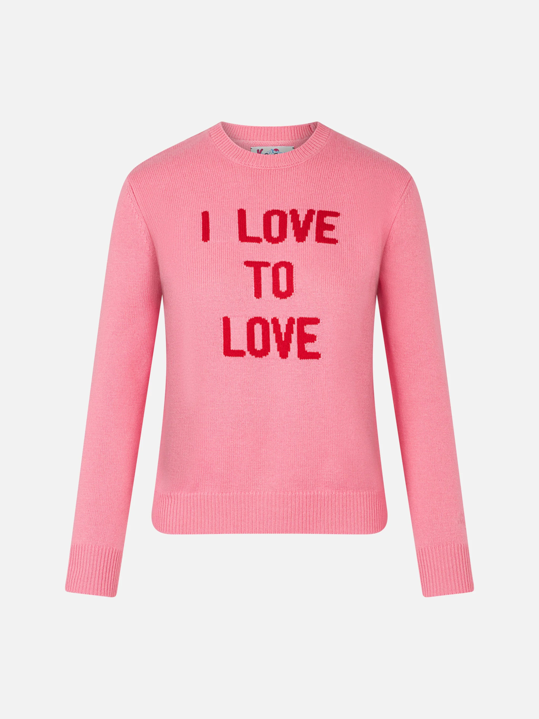 Maglione rosa a girocollo con stampa I love to Love - Image 4