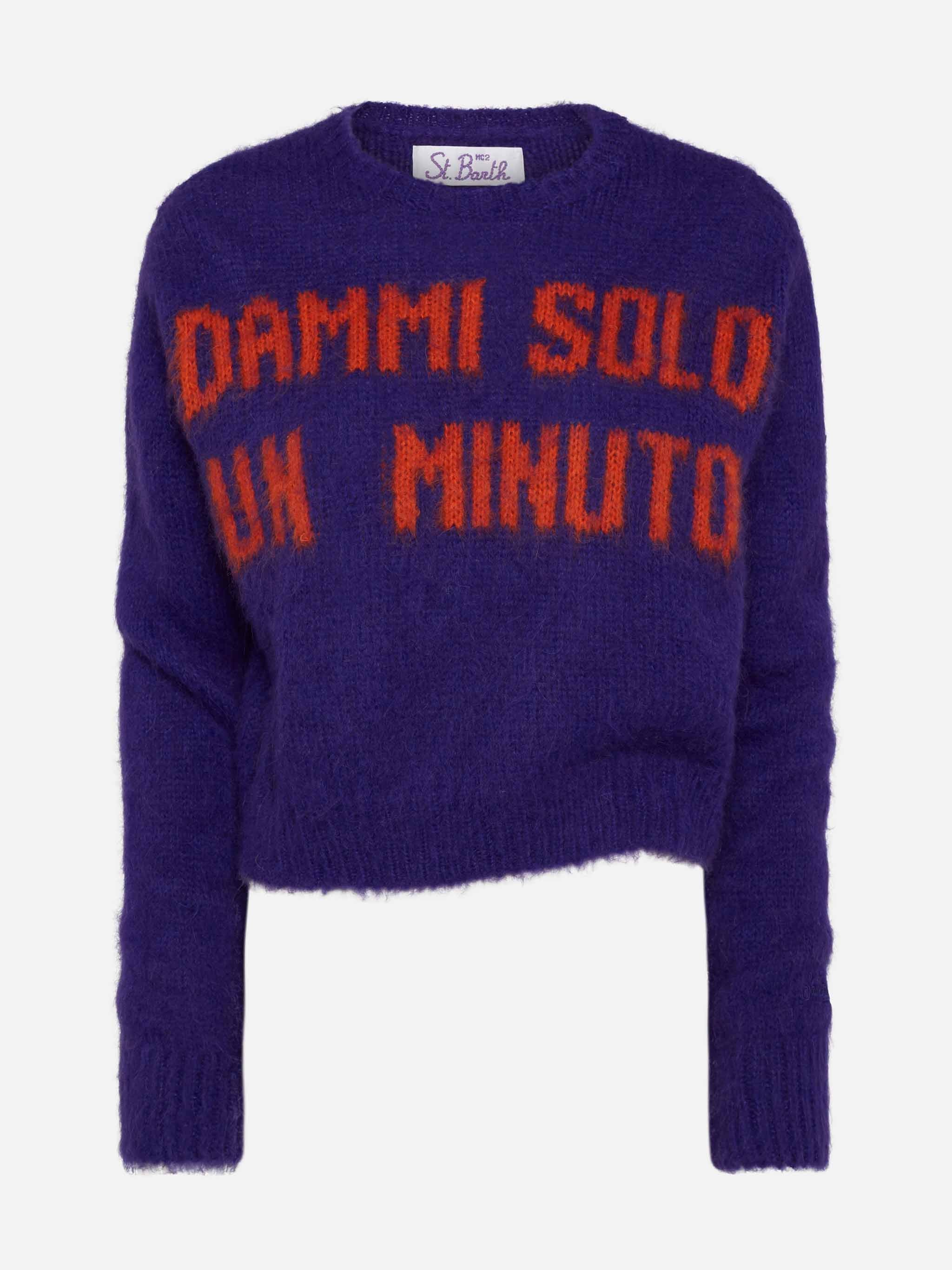 Maglione crop New Queen in maglia con ricamo Dammi solo un minuto viola - Image 3