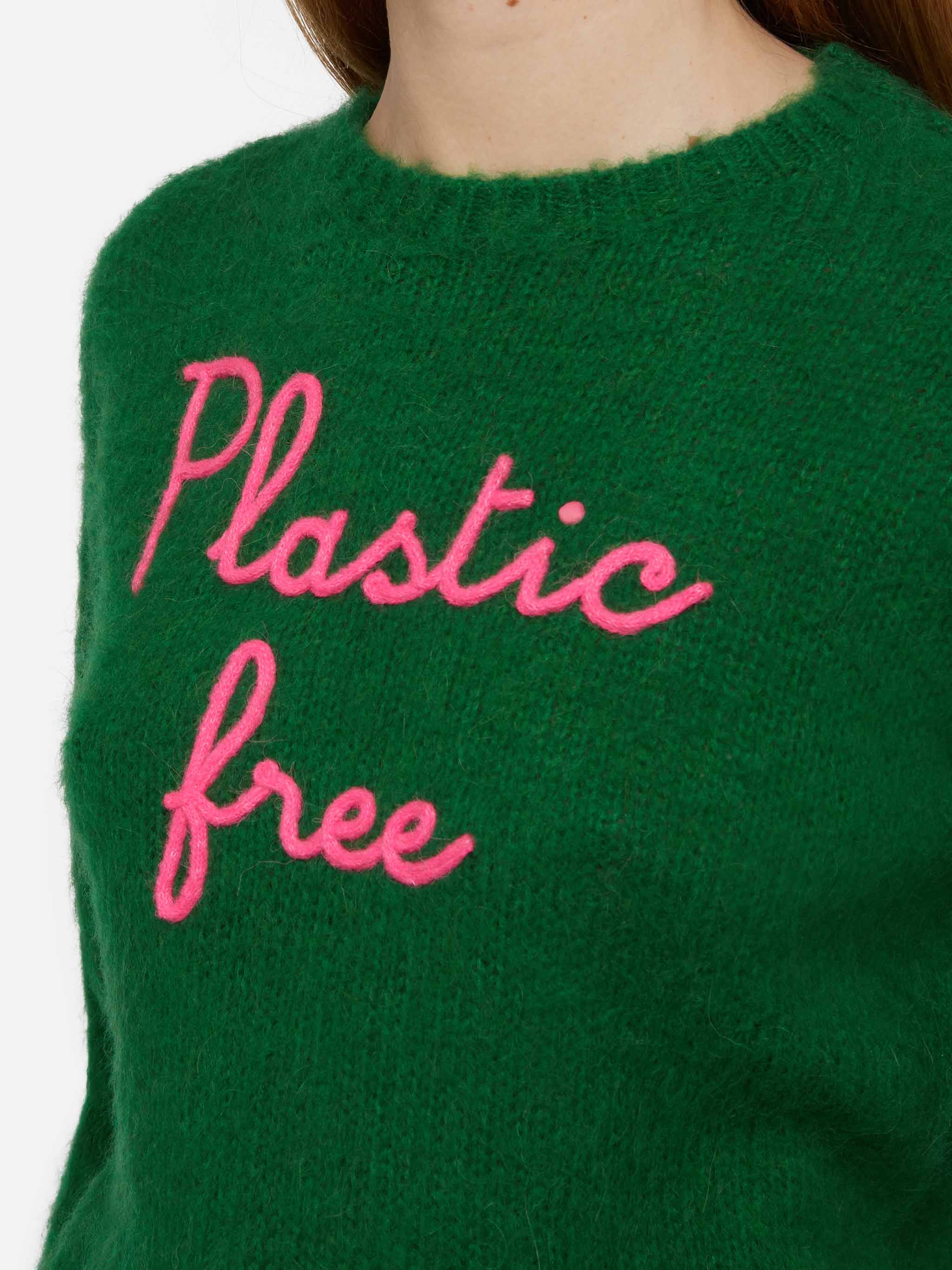 Maglione New Queen crop con ricamo Plastic Free verde - Image 2