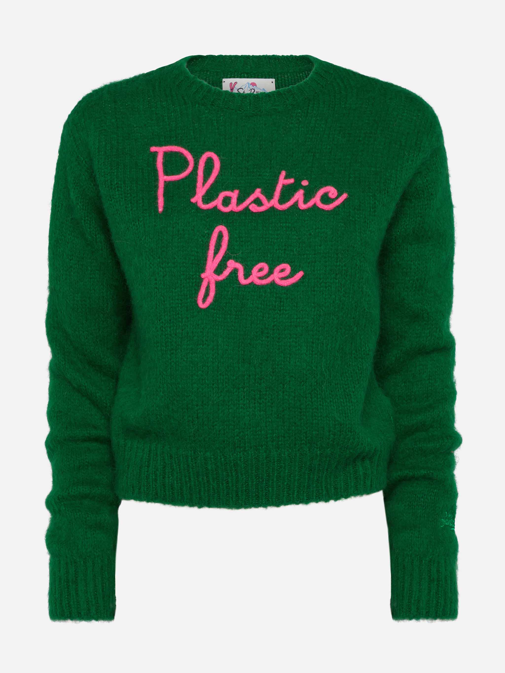 Maglione New Queen crop con ricamo Plastic Free verde - Image 4