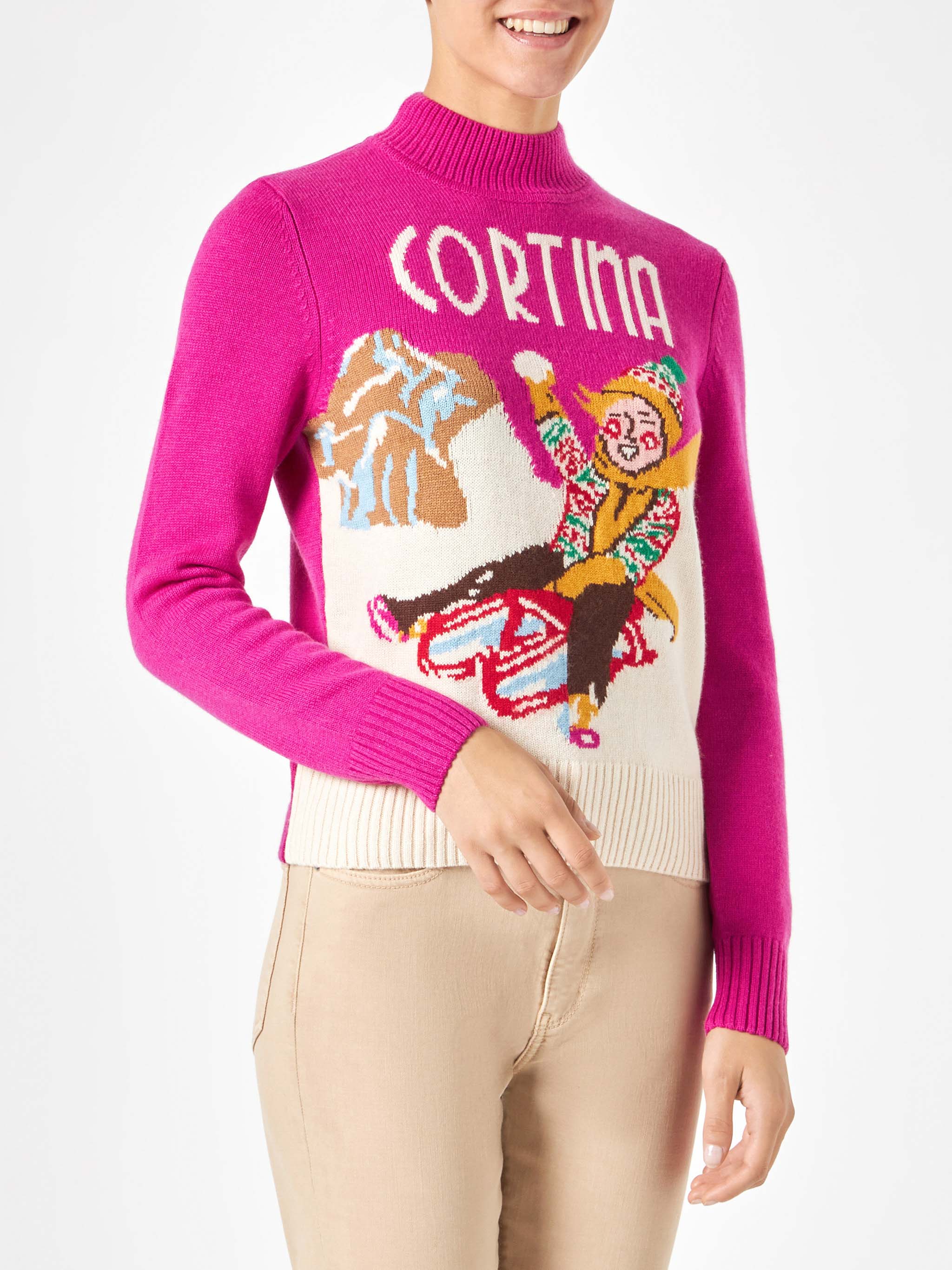 Maglione Peak fucsia con stampa Cortina - Image 2