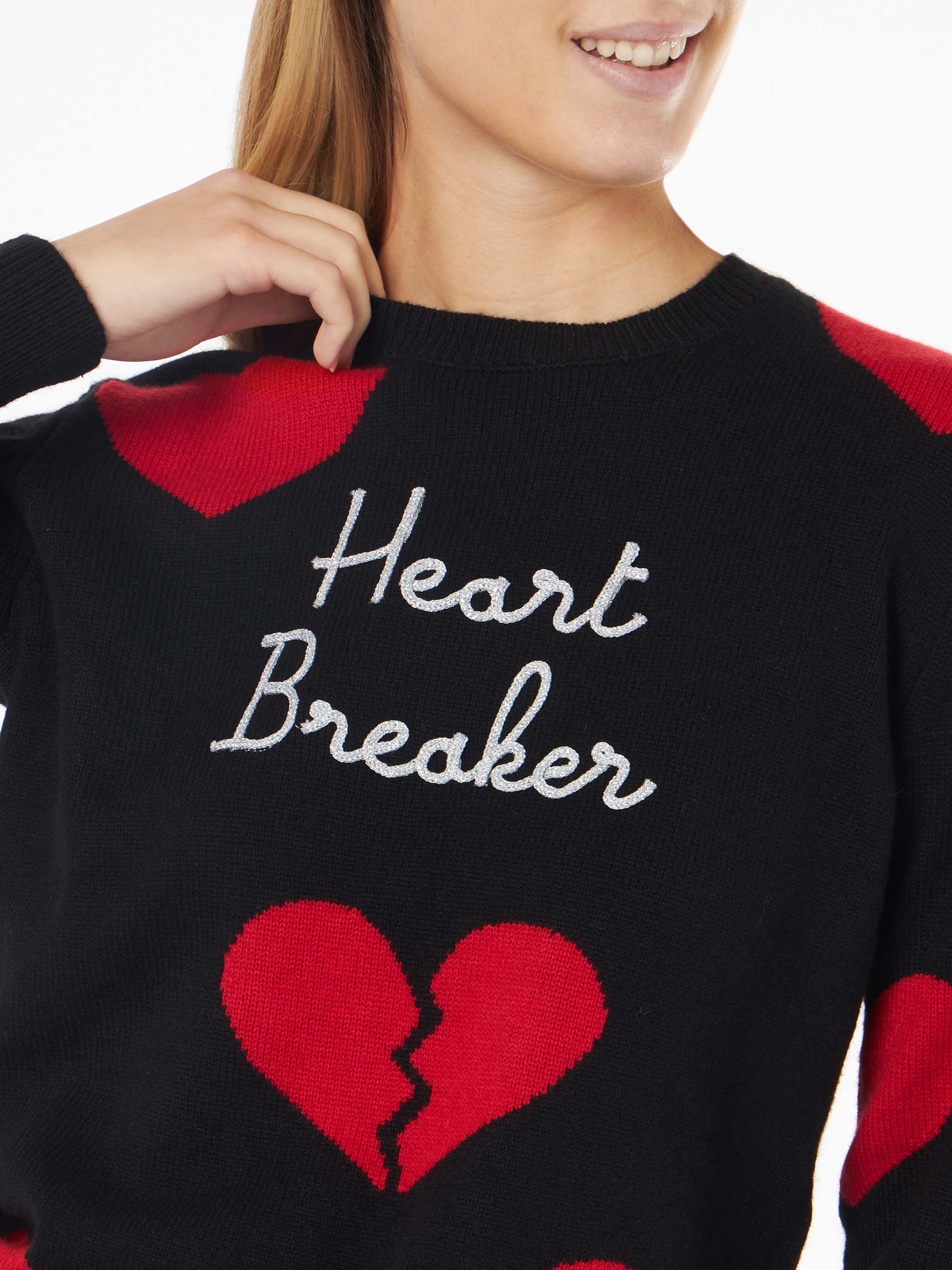 Maglione New Queen nero con ricamo Heart Breaker e jacquard cuori - Image 2