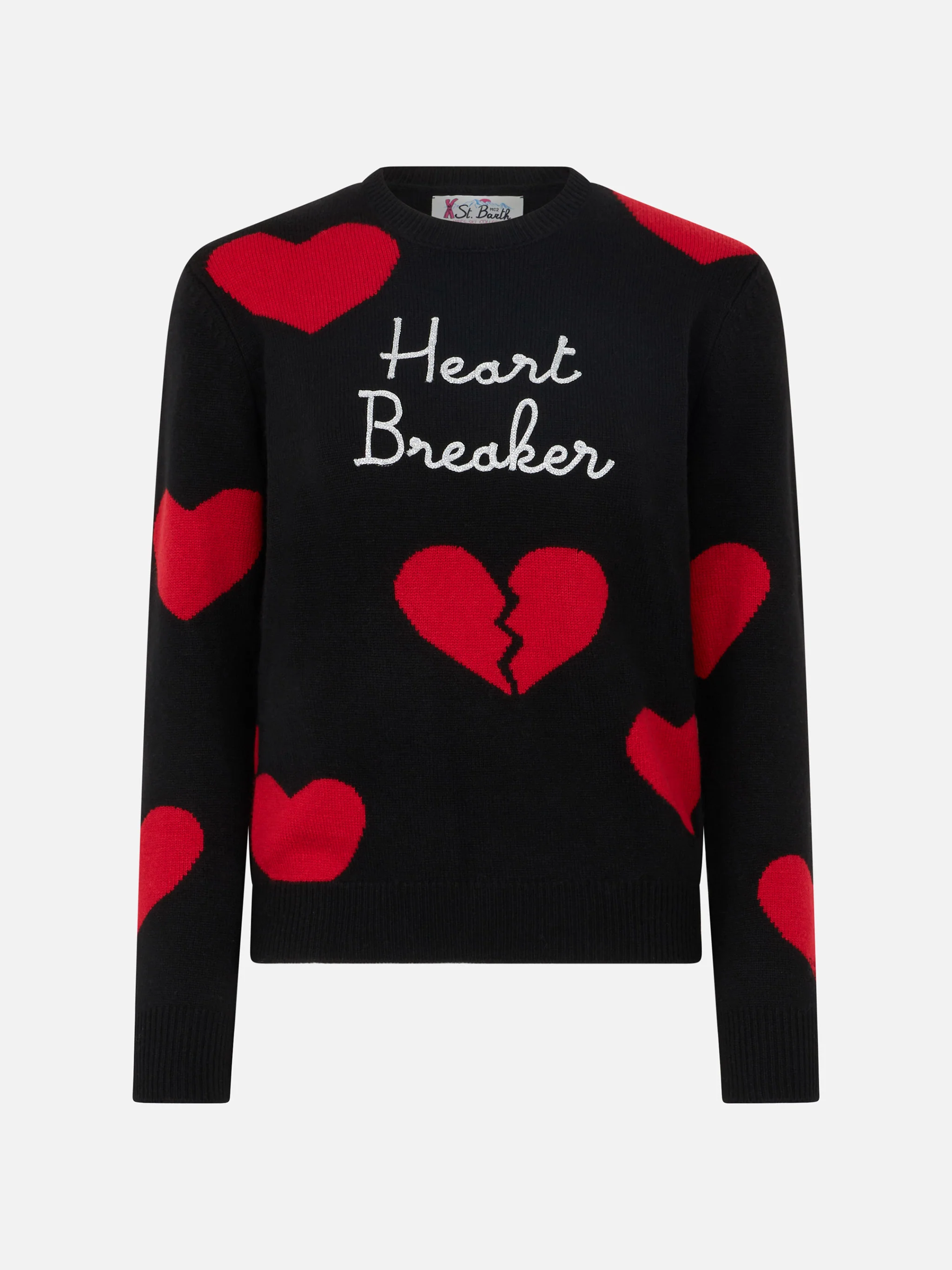 Maglione New Queen nero con ricamo Heart Breaker e jacquard cuori - Image 4