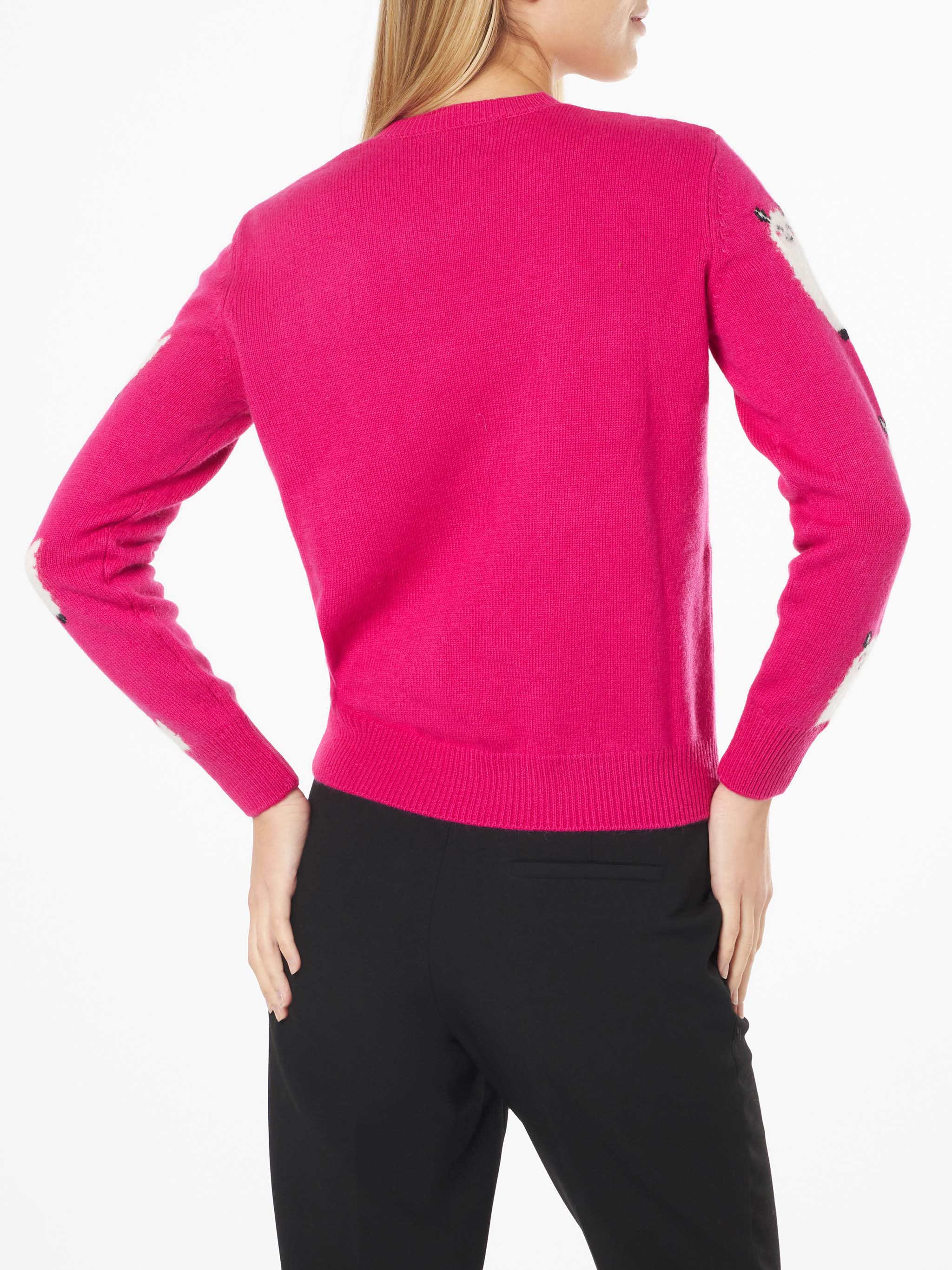 Maglia New Queen in tessuto effetto alpaca fucsia con ricamo L Amour - Image 3
