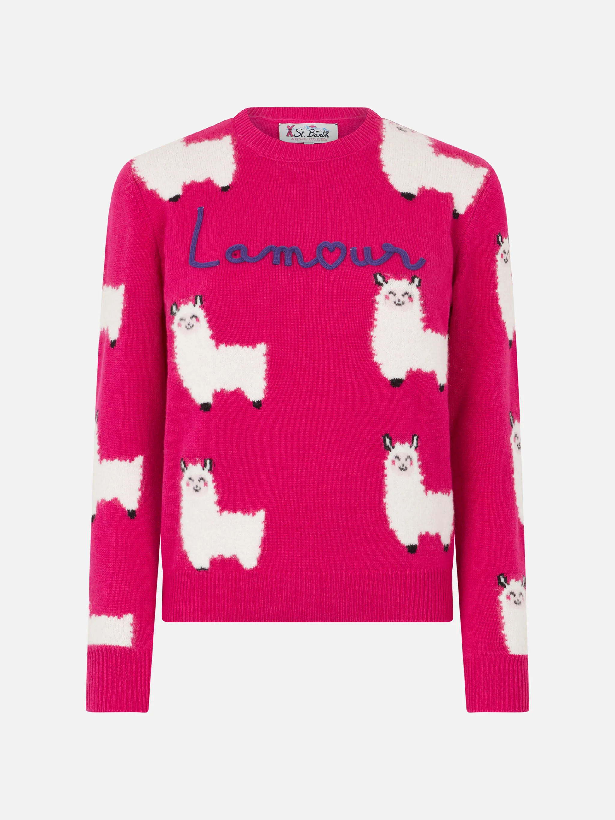 Maglia New Queen in tessuto effetto alpaca fucsia con ricamo L Amour - Image 4