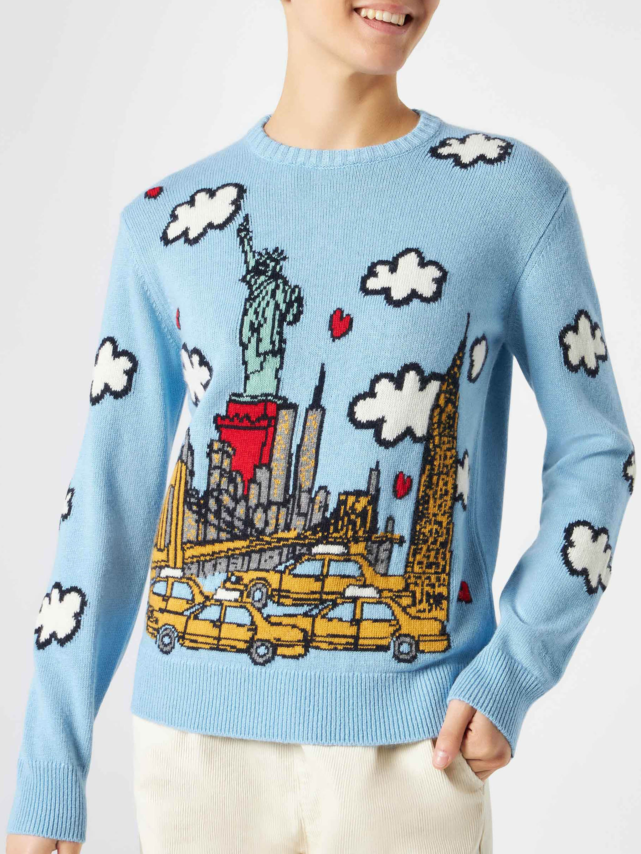 Maglione New Queen con stampa New York azzurro - Image 2