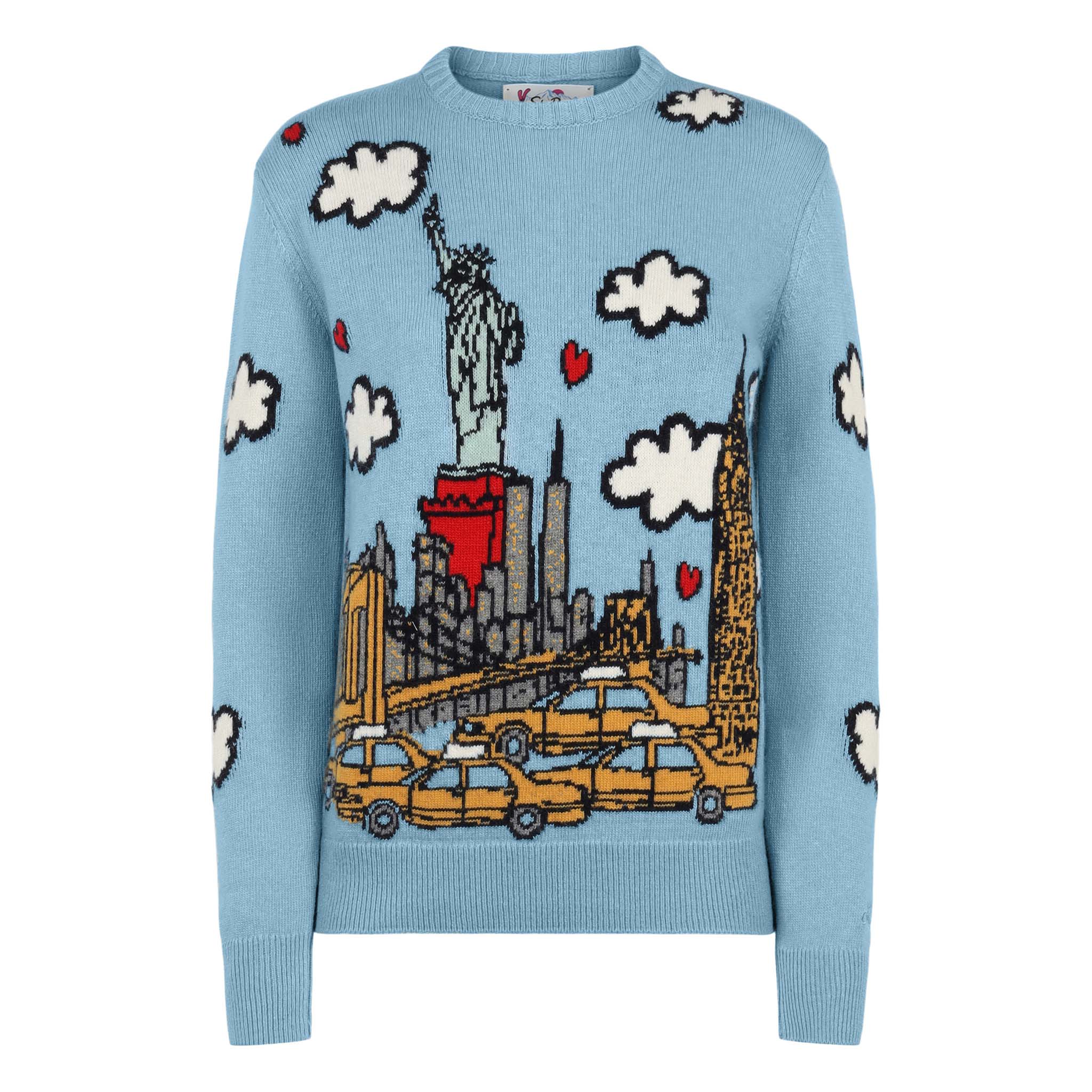 Maglione New Queen con stampa New York azzurro - Image 3