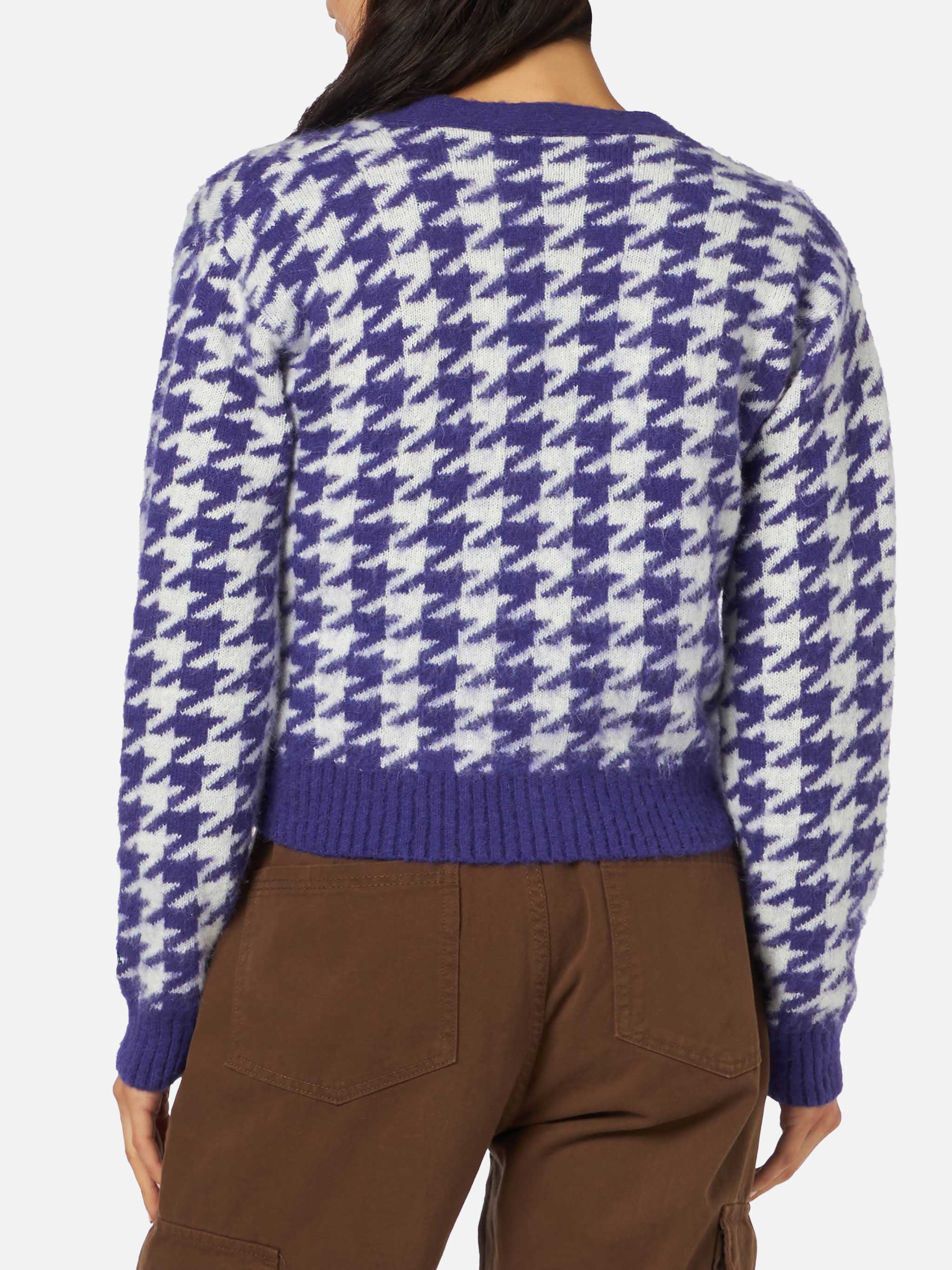 Cardigan Megeve cropped con fantasia pied de poule viola - Image 2