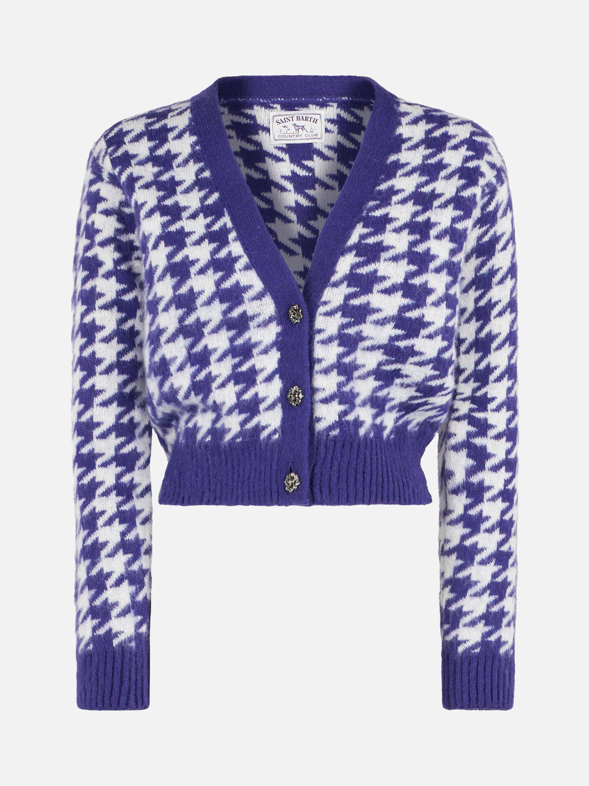 Cardigan Megeve cropped con fantasia pied de poule viola - Image 4