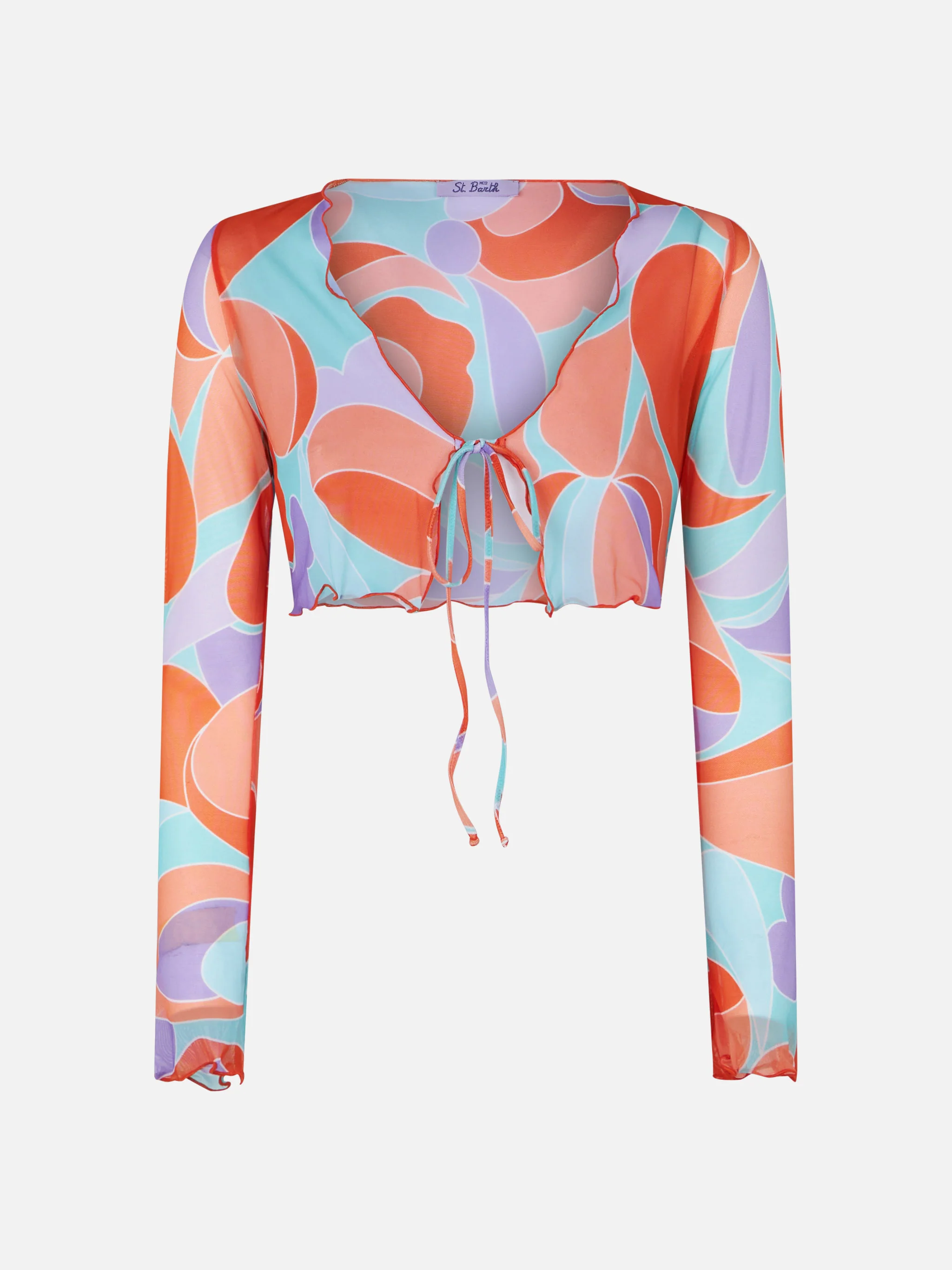 Cardigan crop Elinor in tulle con stampa onde  - Image 4