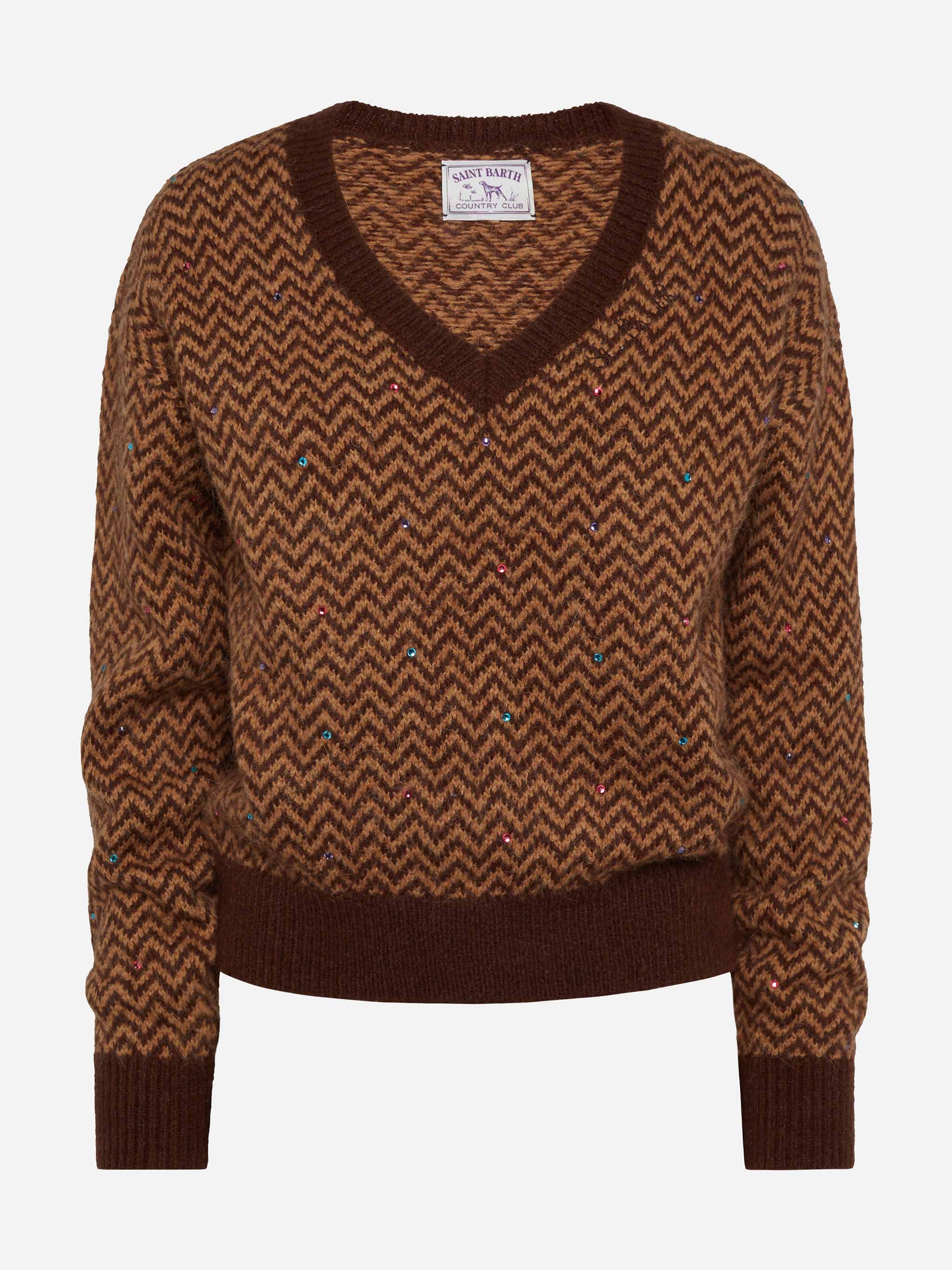 Maglione Annecy Soft con fantasia a rombi e scollo a V - Image 4
