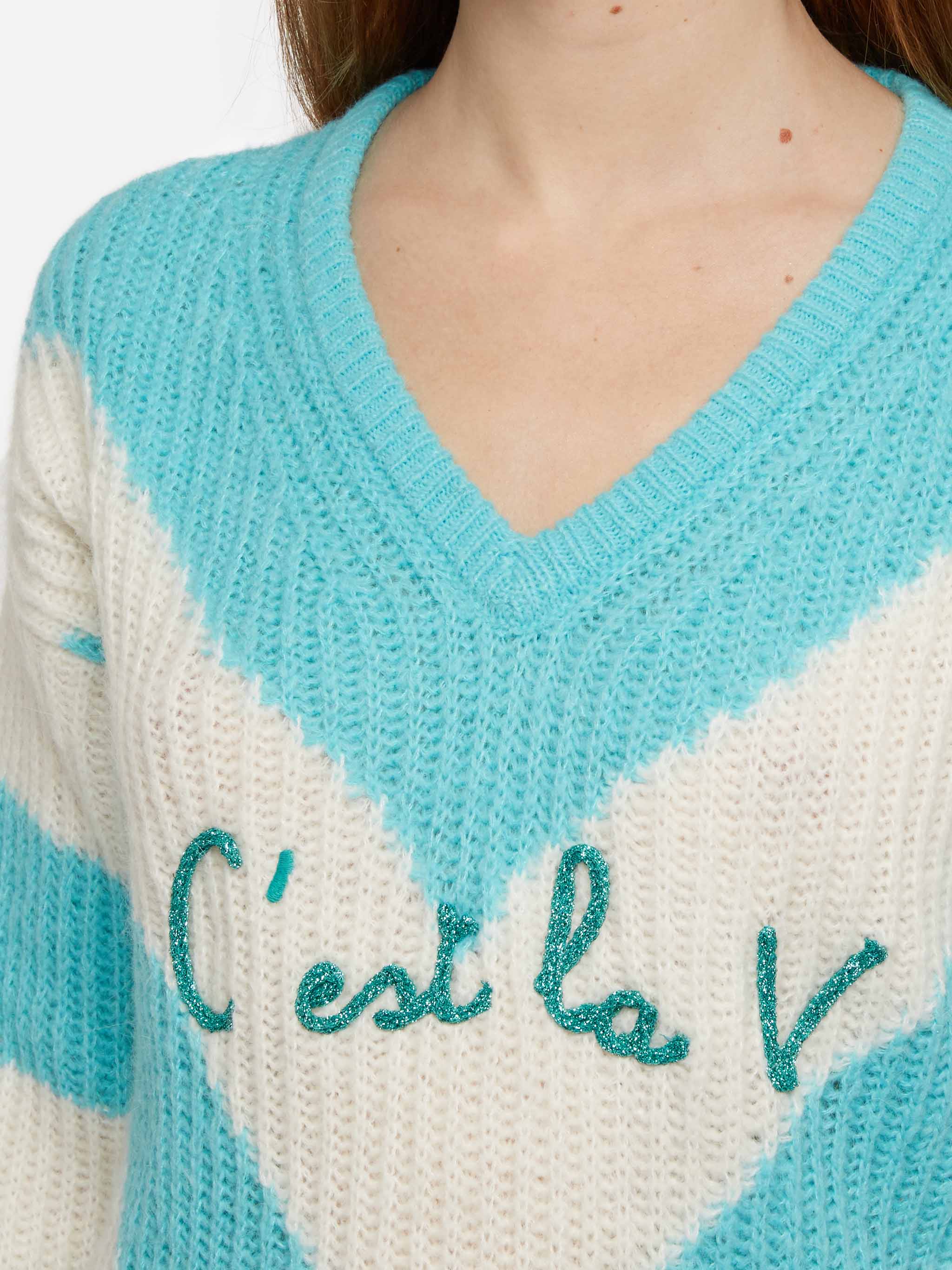Maglione Annecy Soft crop con fantasia a rombi e scollo a V - Image 2