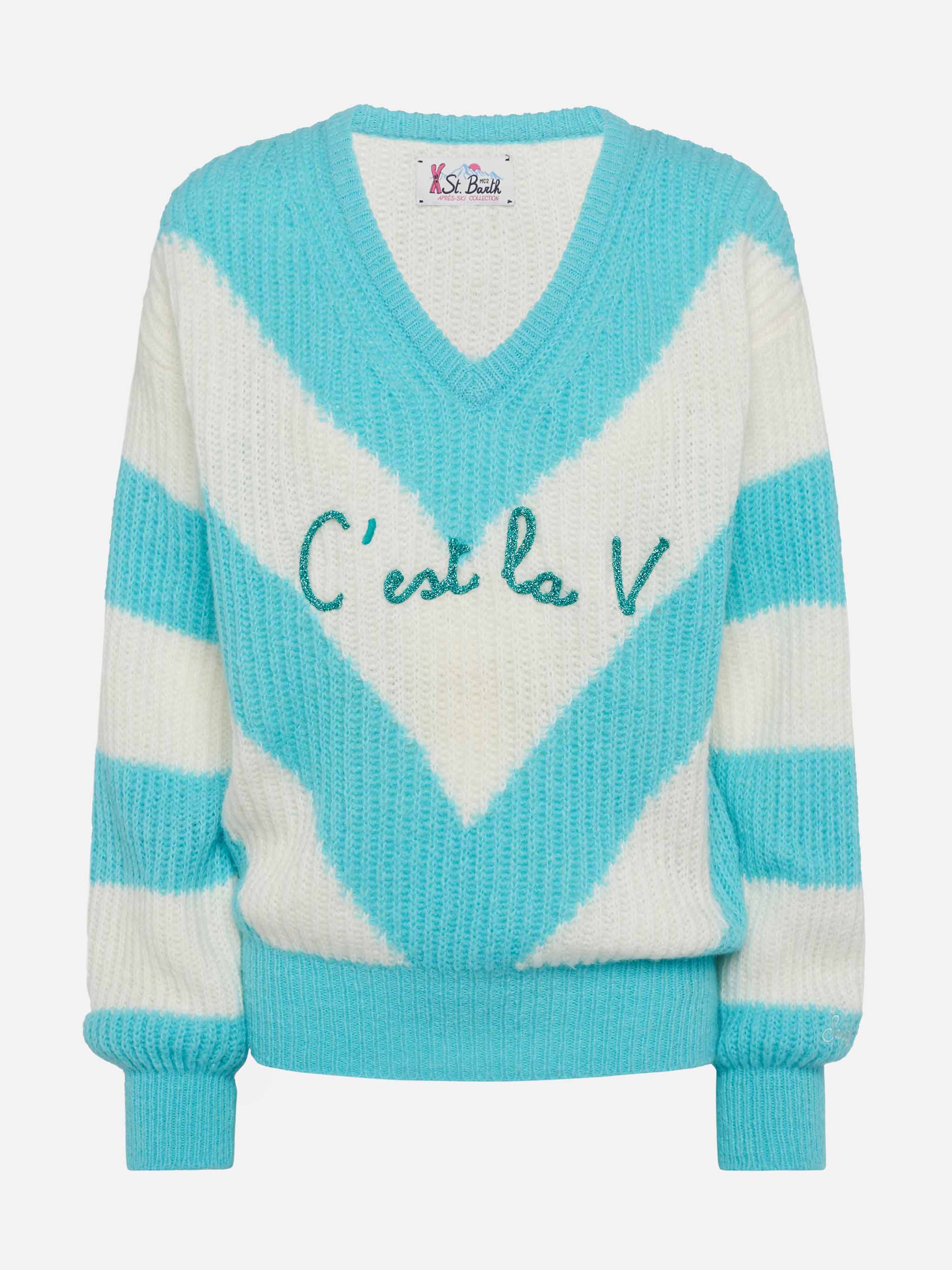 Maglione Annecy Soft crop con fantasia a rombi e scollo a V - Image 4