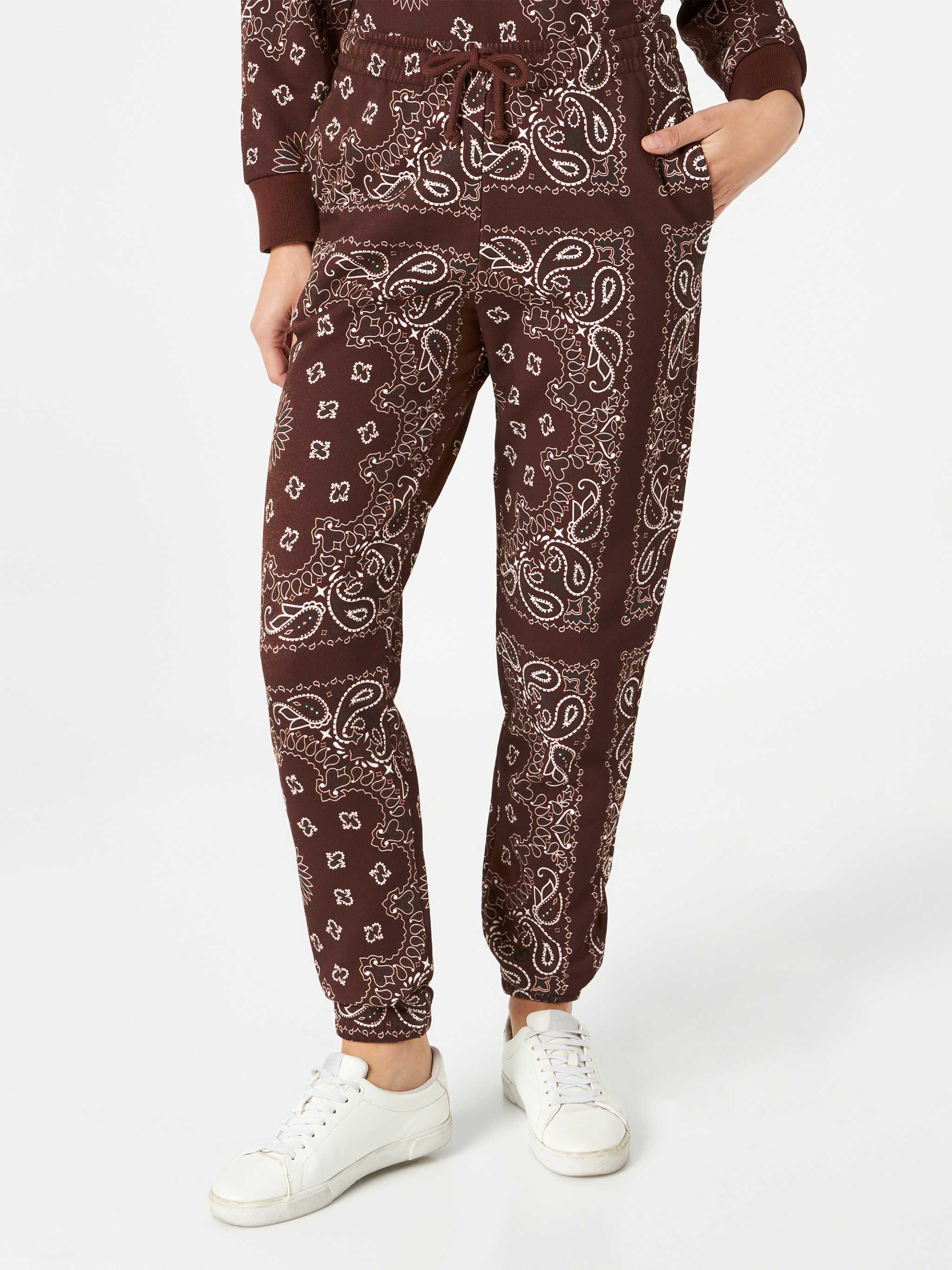 Pantalone da donna in felpa con stampa bandana marrone - Image 2