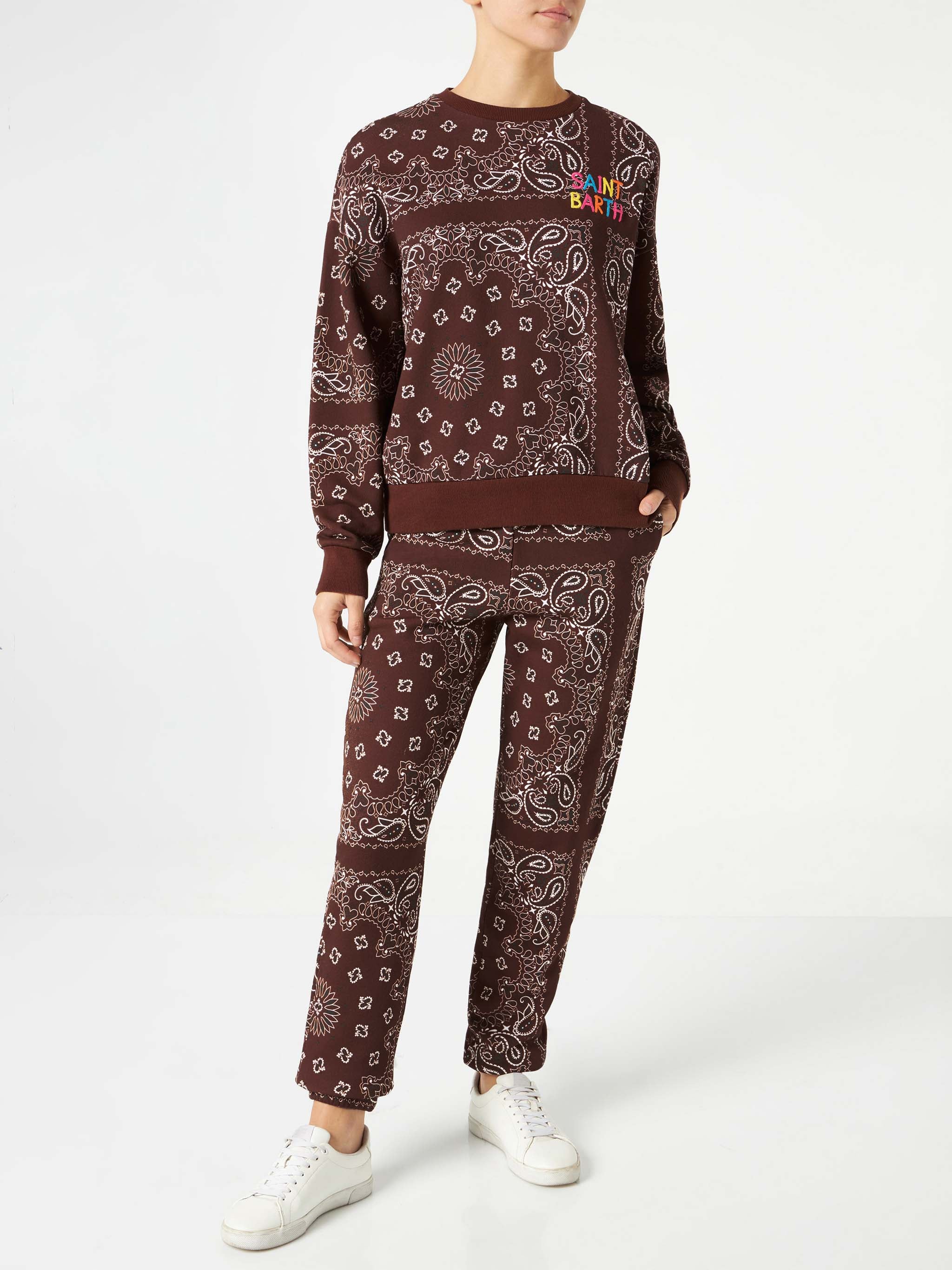 Pantalone da donna in felpa con stampa bandana marrone - Image 3