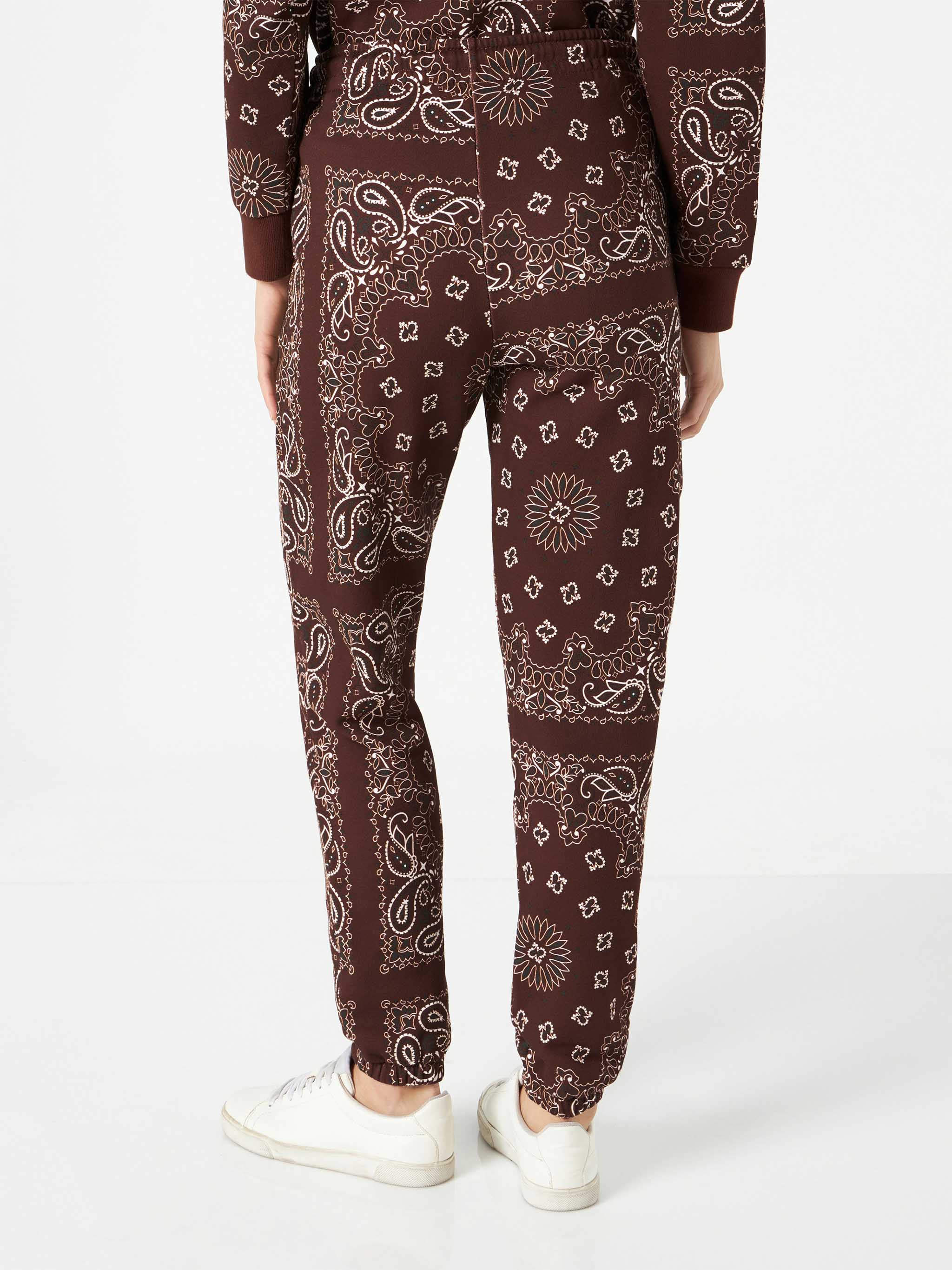 Pantalone da donna in felpa con stampa bandana marrone - Image 4