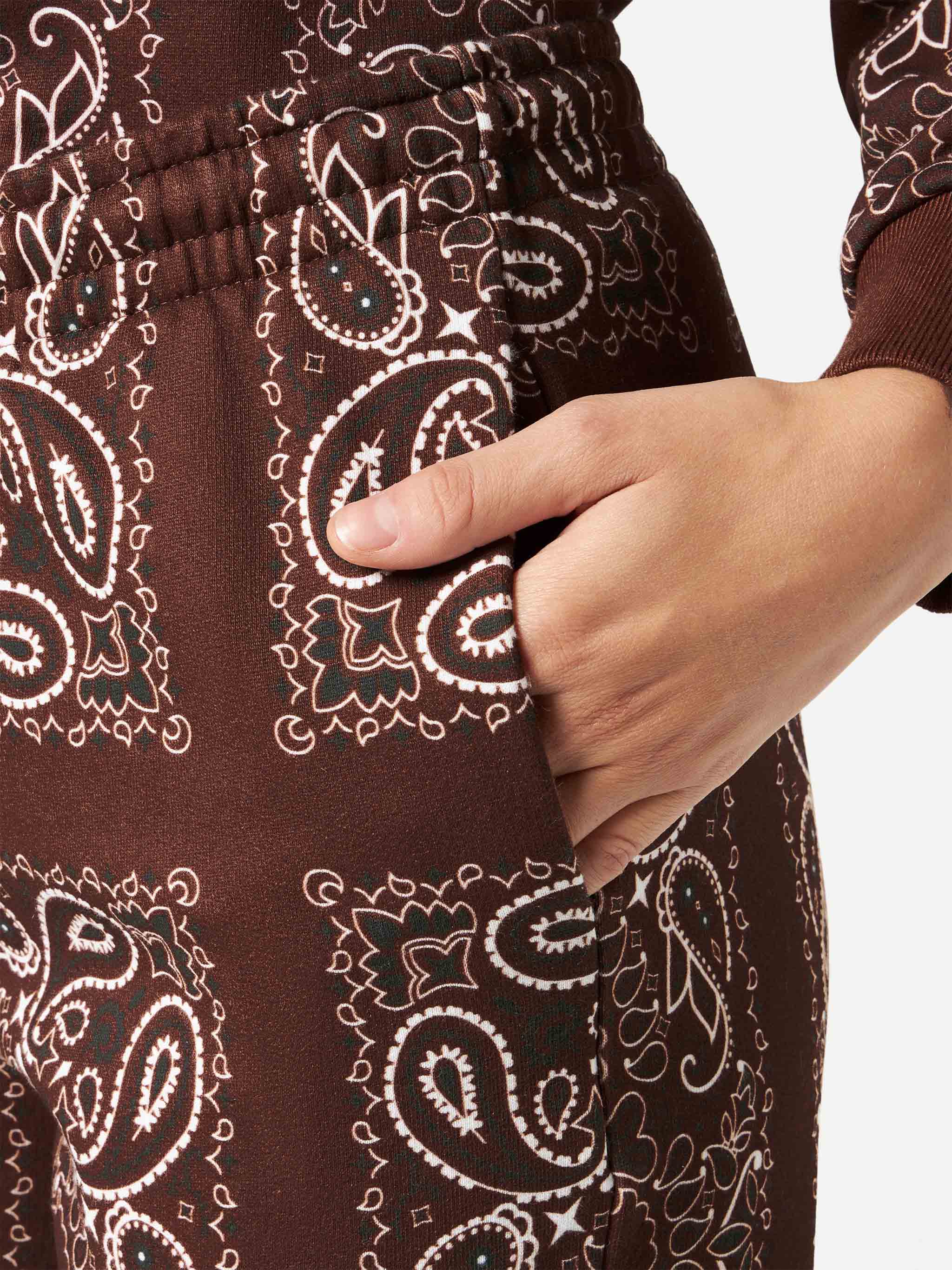Pantalone da donna in felpa con stampa bandana marrone - Image 5