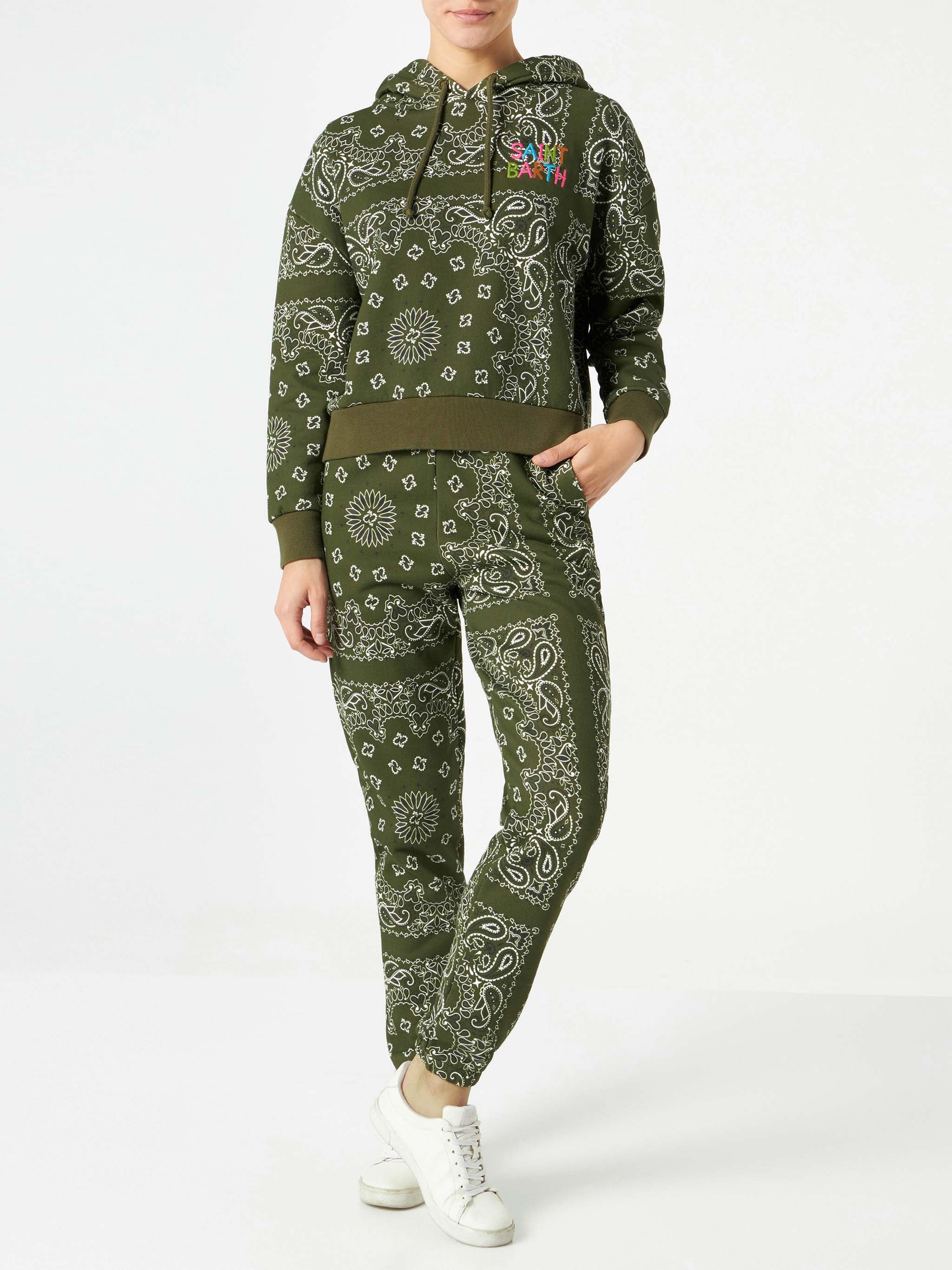 Pantalone da donna in felpa con stampa bandana verde - Image 3