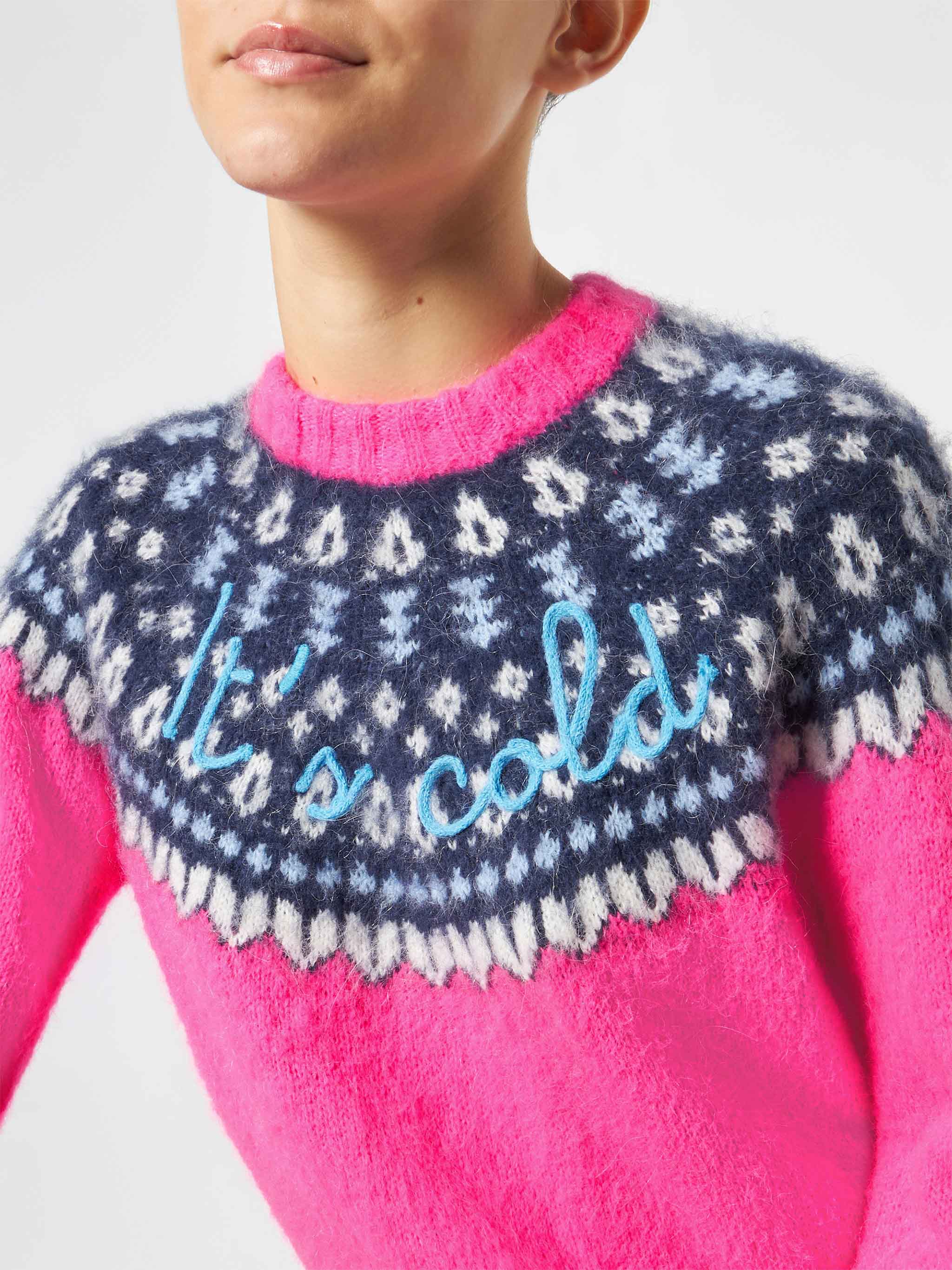 Maglia New Queen Nordic Soft jacquard fucsia con ricamo - Image 2