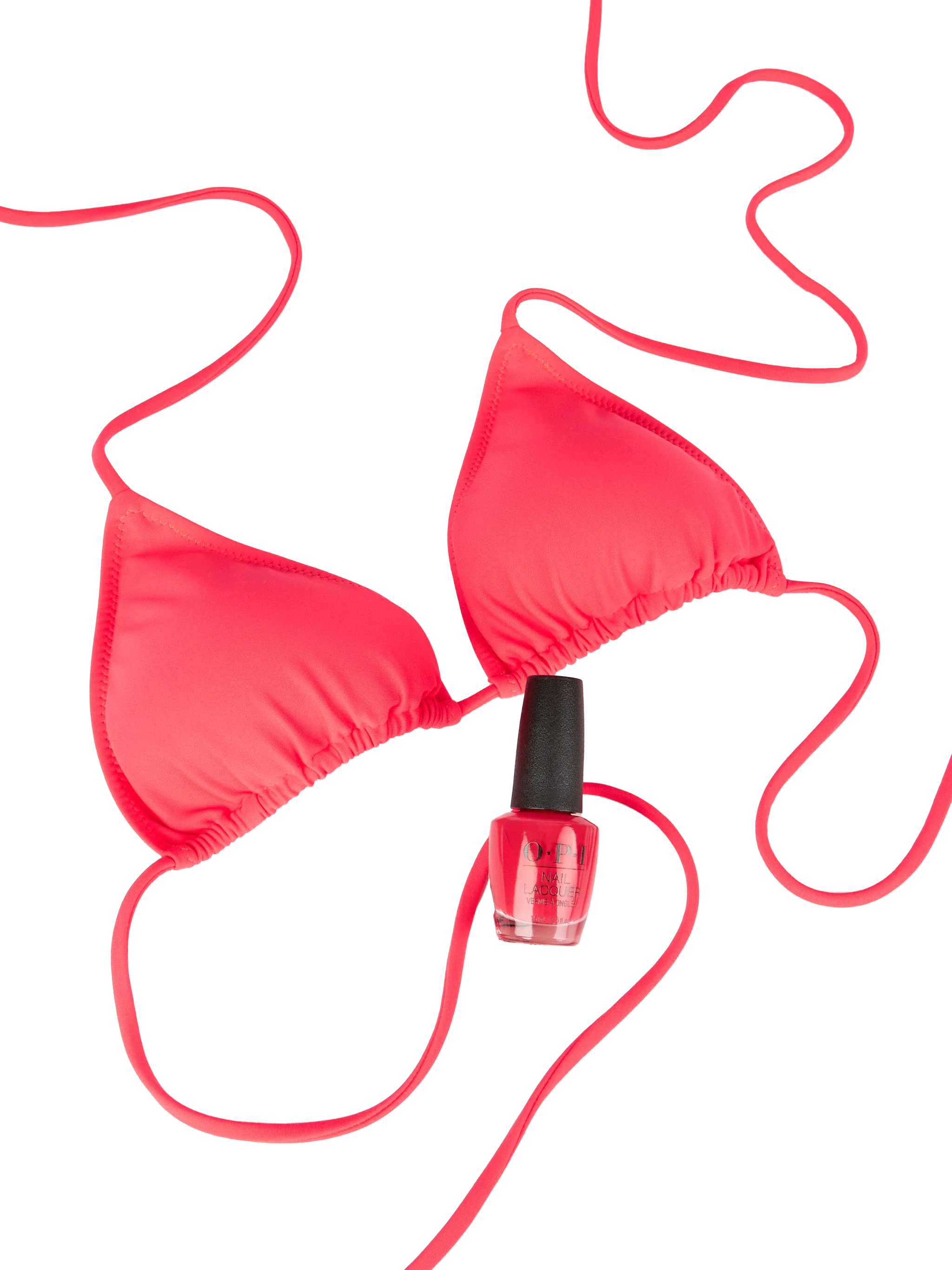 Top bikini Leah a triangolo rosso fluo tinta unita - Image 2