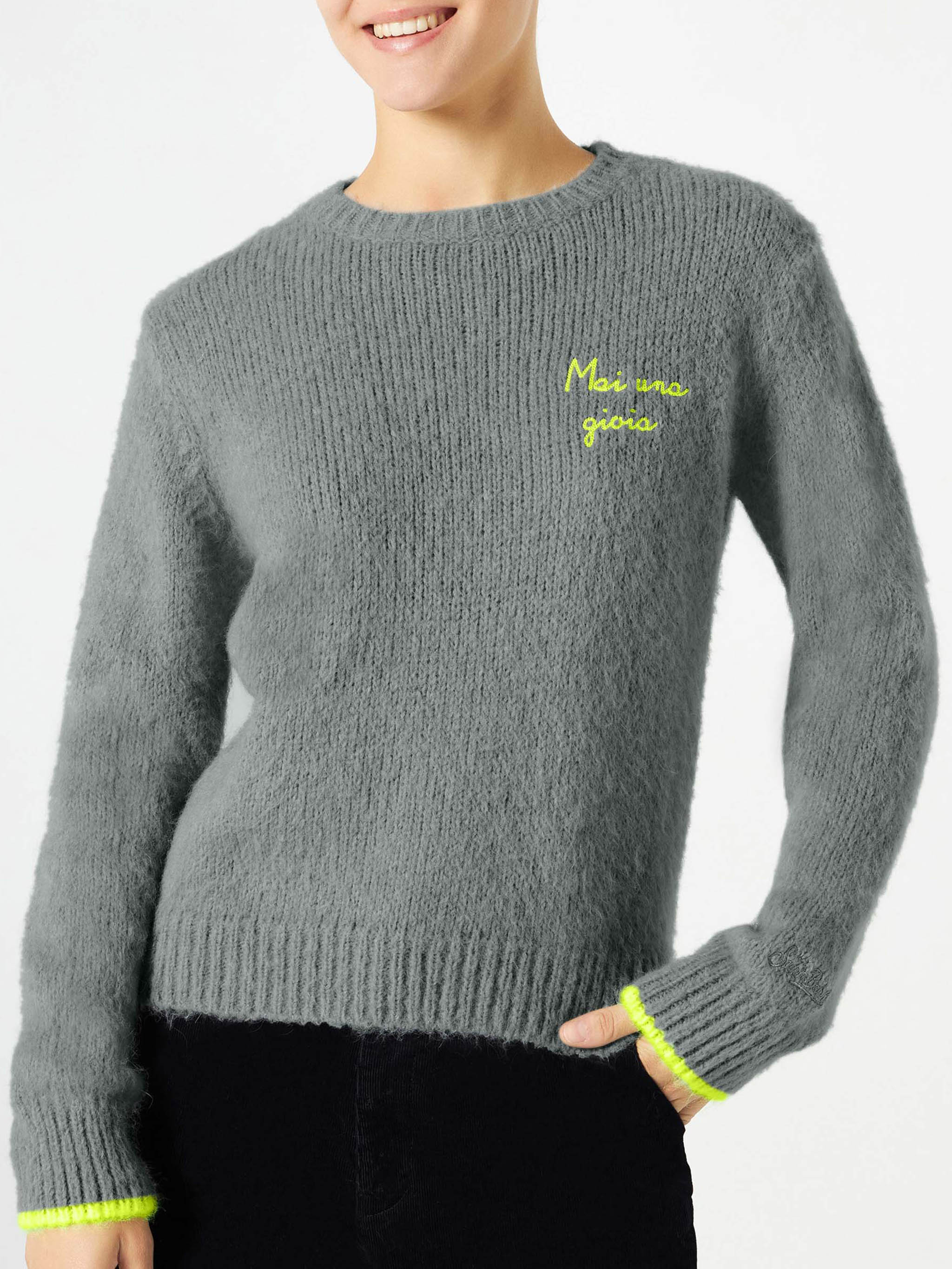 Maglia New Queen effetto brushed grigio con ricamo - Image 2
