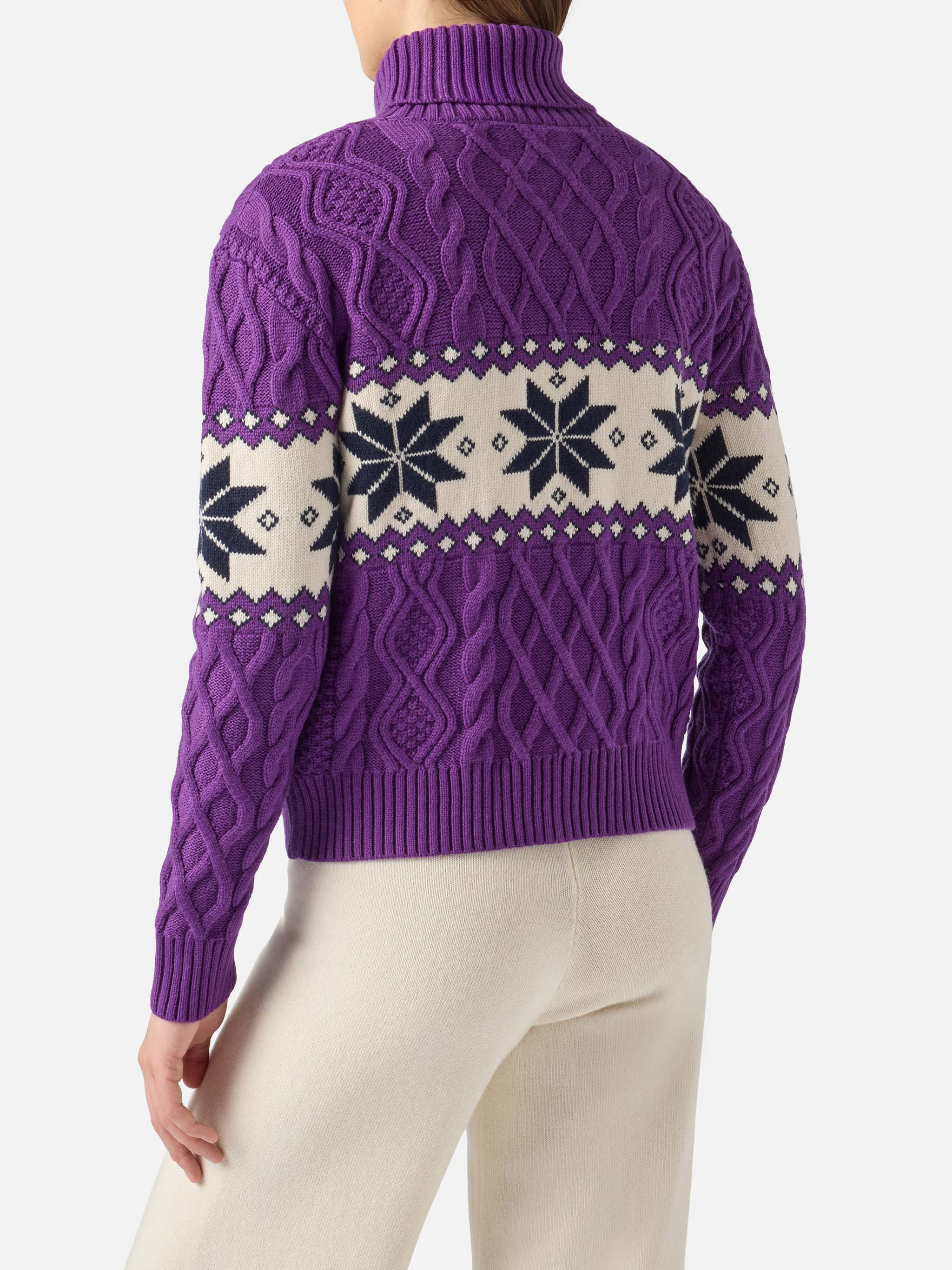 Maglione Anton intrecciato viola mezzo dolcevita con logo - Image 3