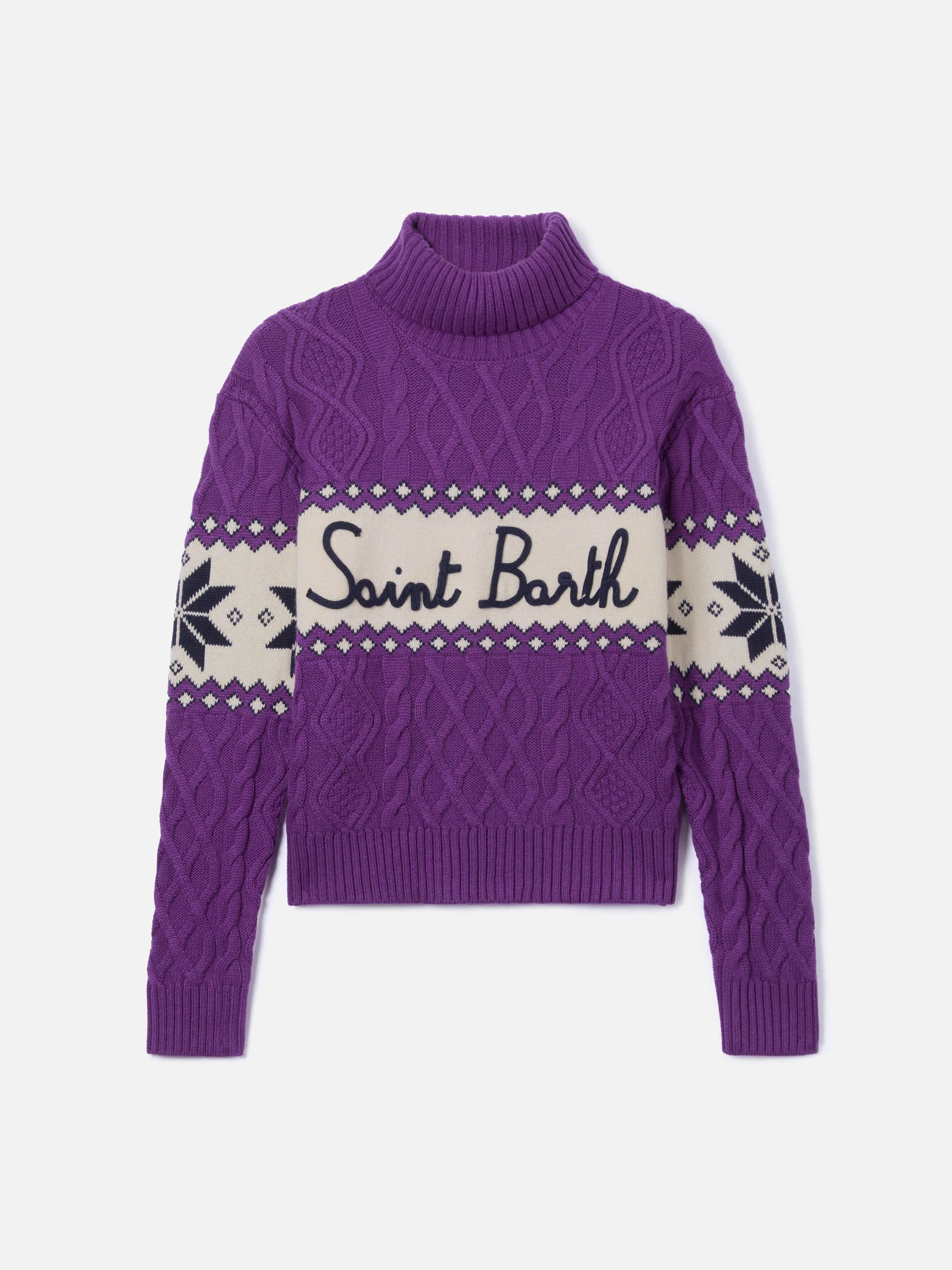 Maglione Anton intrecciato viola mezzo dolcevita con logo - Image 5