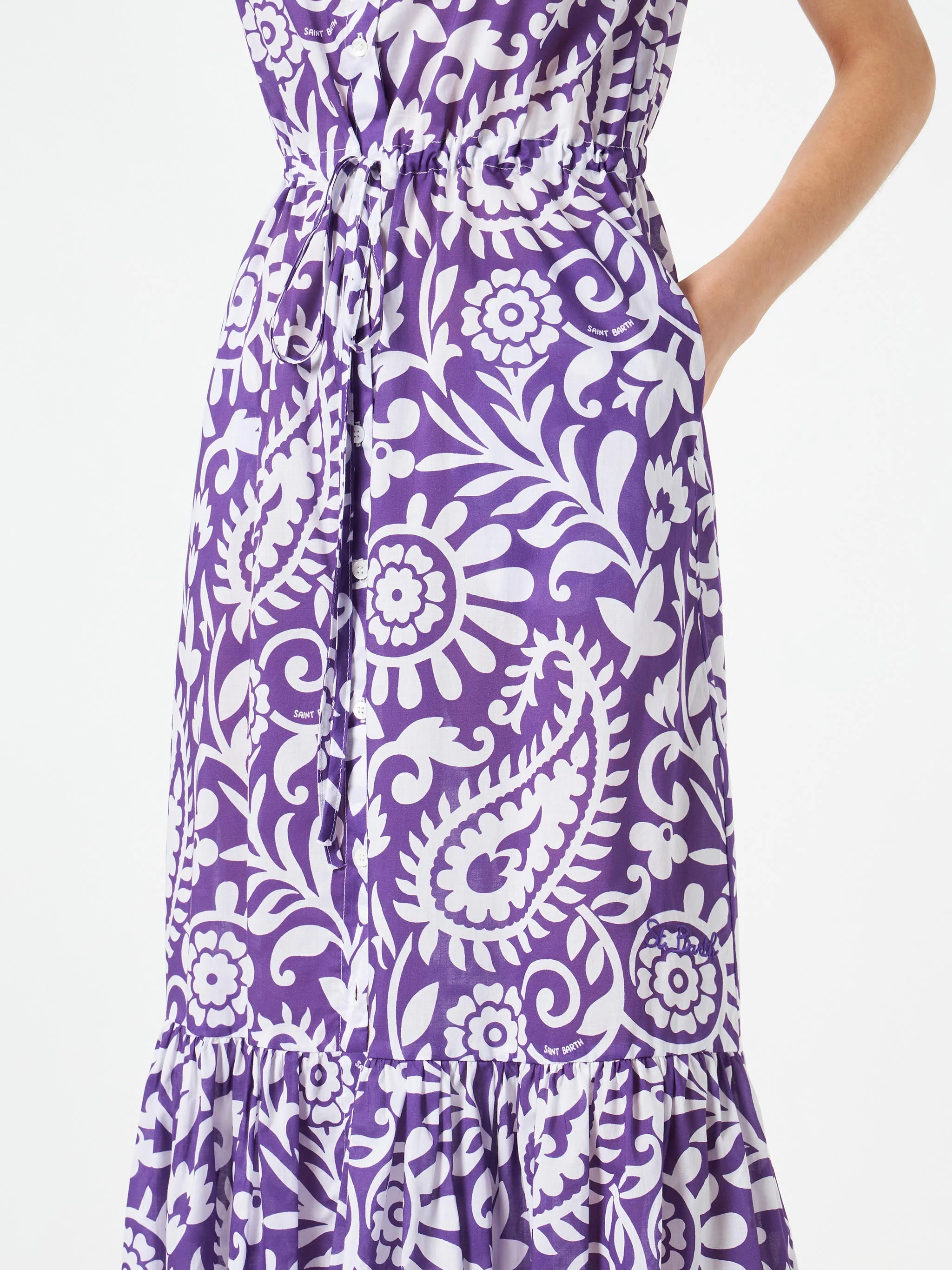 Abito lungo Ida in cotone con fantasia paisley viola - Image 3