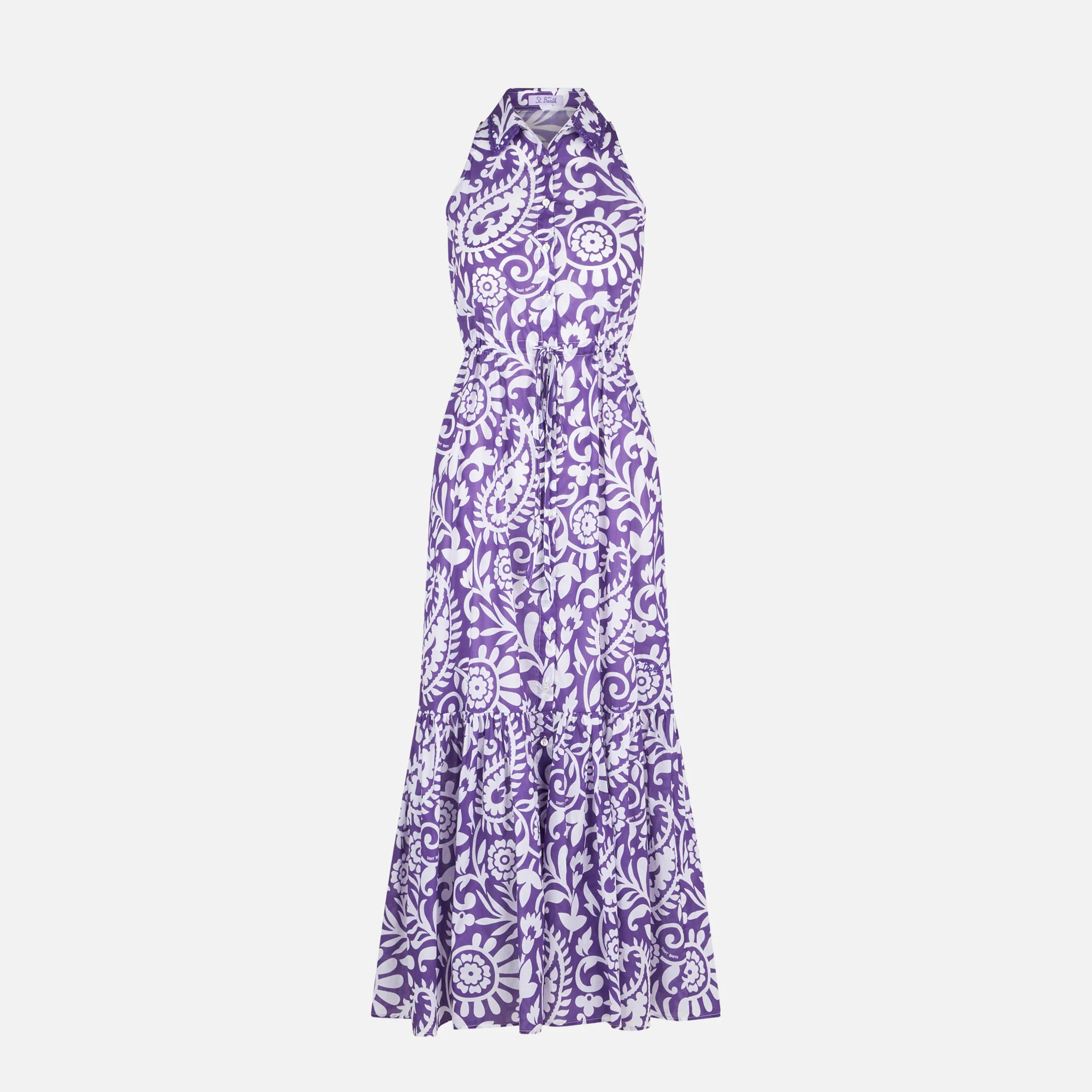 Abito lungo Ida in cotone con fantasia paisley viola - Image 4