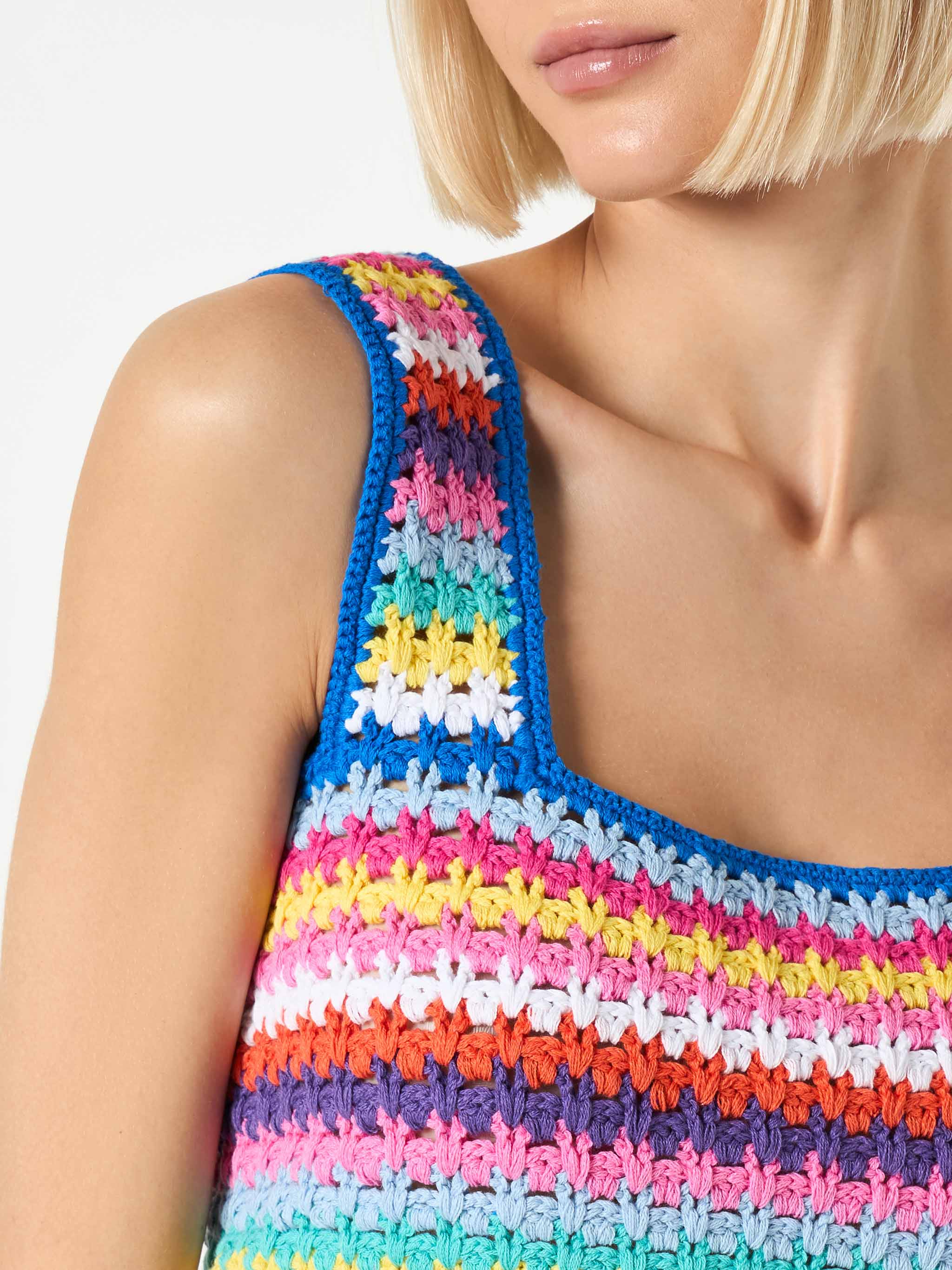 Top Halima crochet multicolore su fondo bluette - Image 4