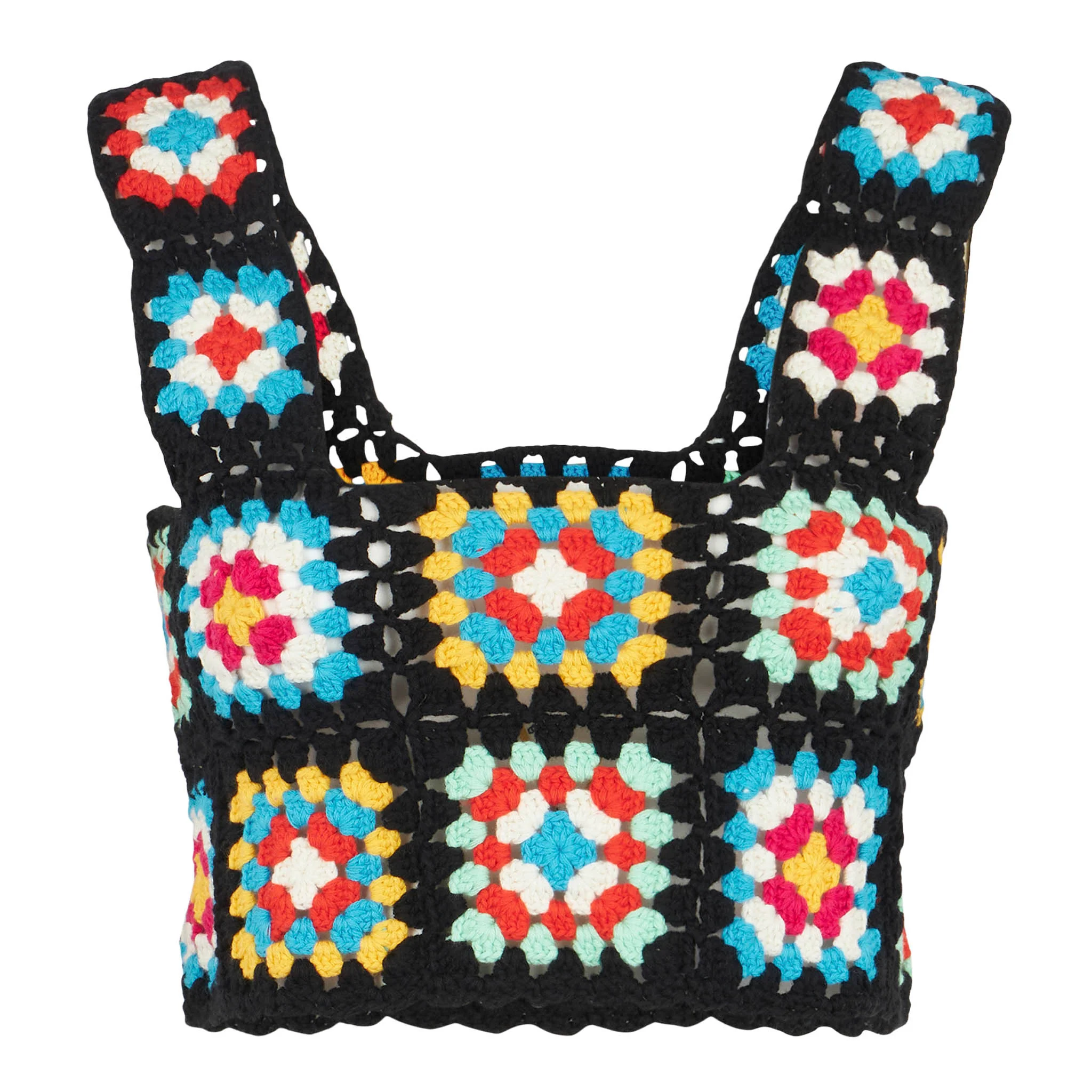 Top Halima in crochet multicolor su base nera - Image 5