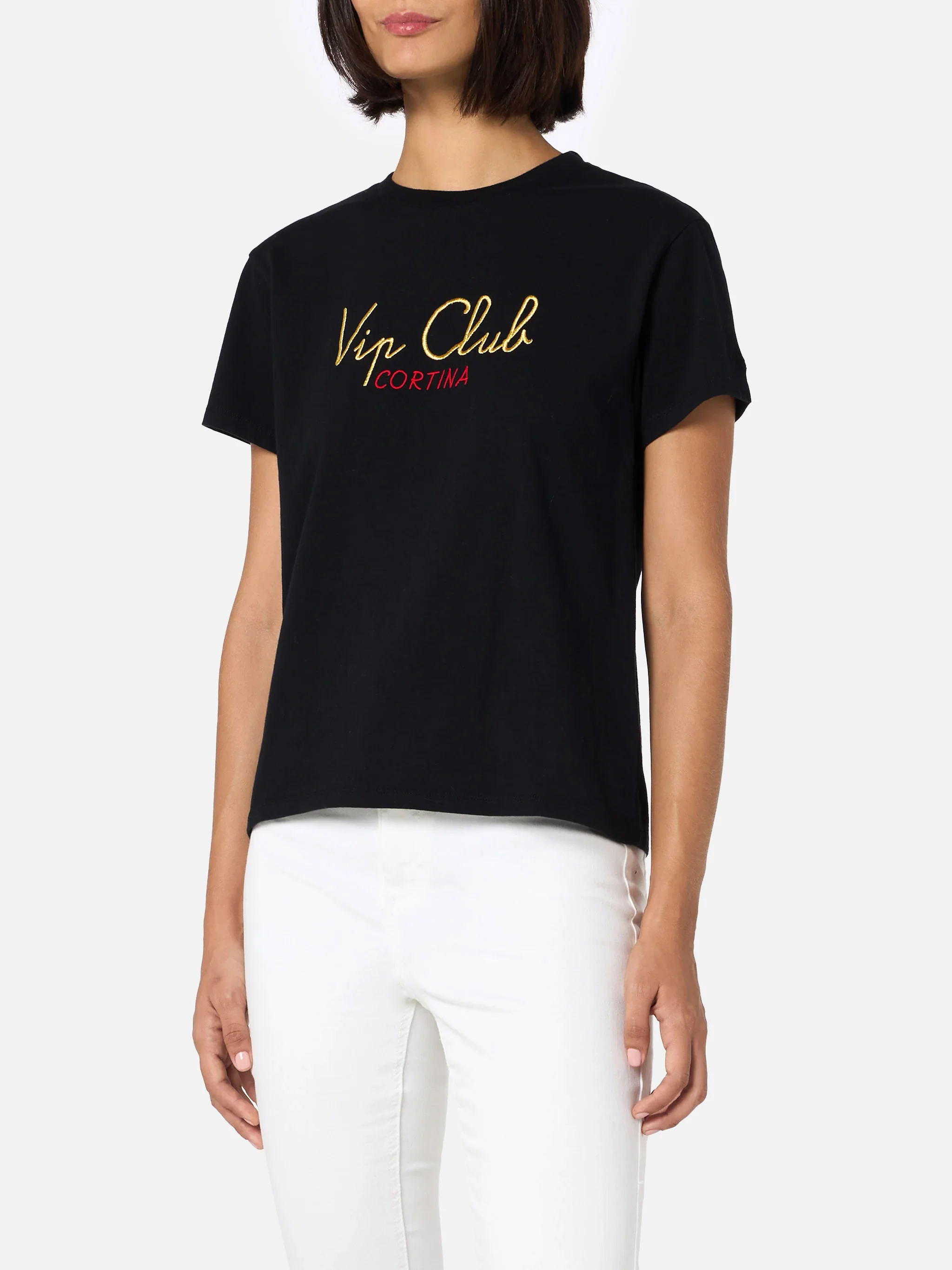 T-shirt Emilie nero con ricamo Vip Club Cortina | Special Edition - Image 2