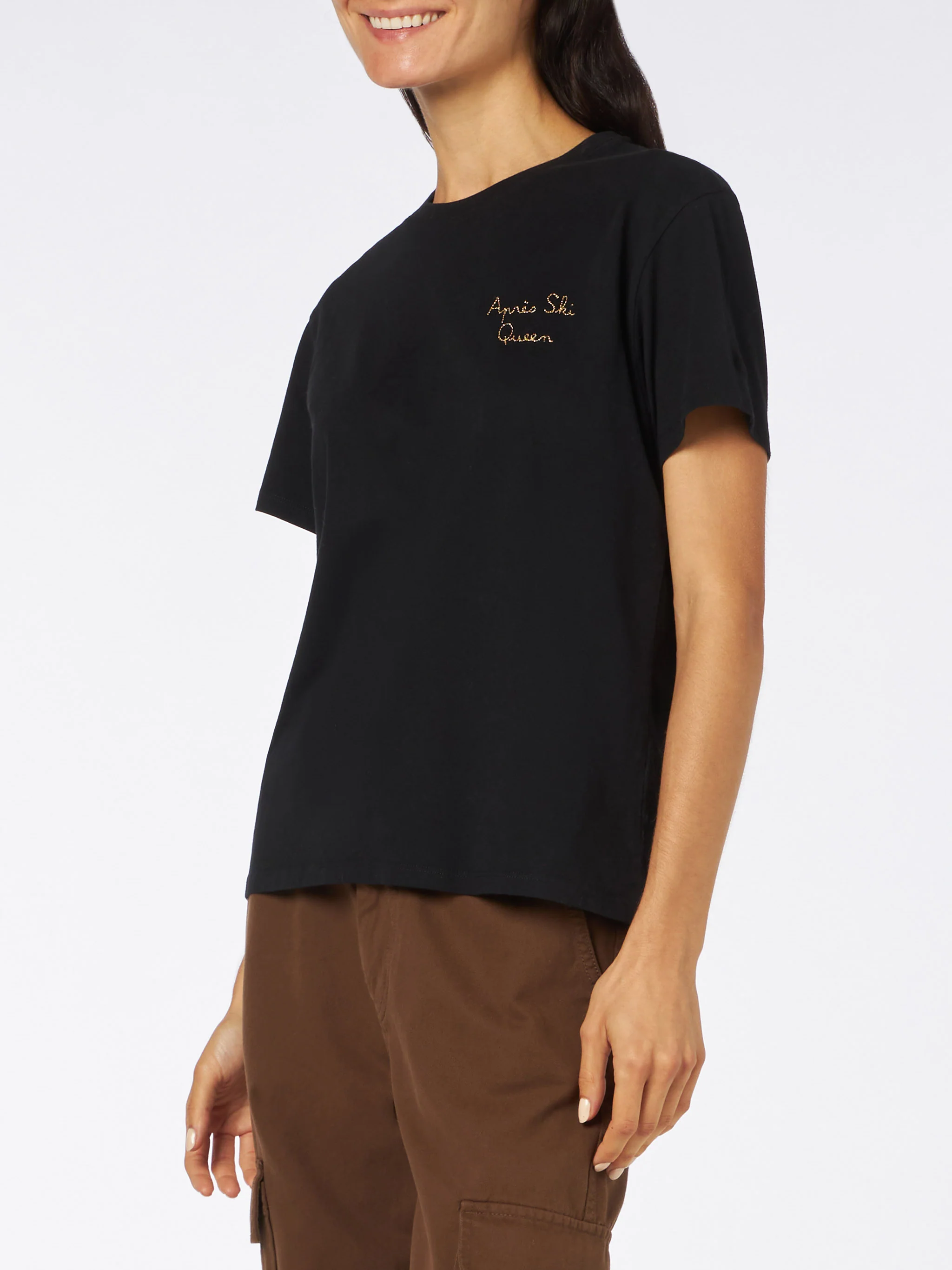 T-shirt Emilie in cotone nero con ricamo Apres Ski Queen - Image 2