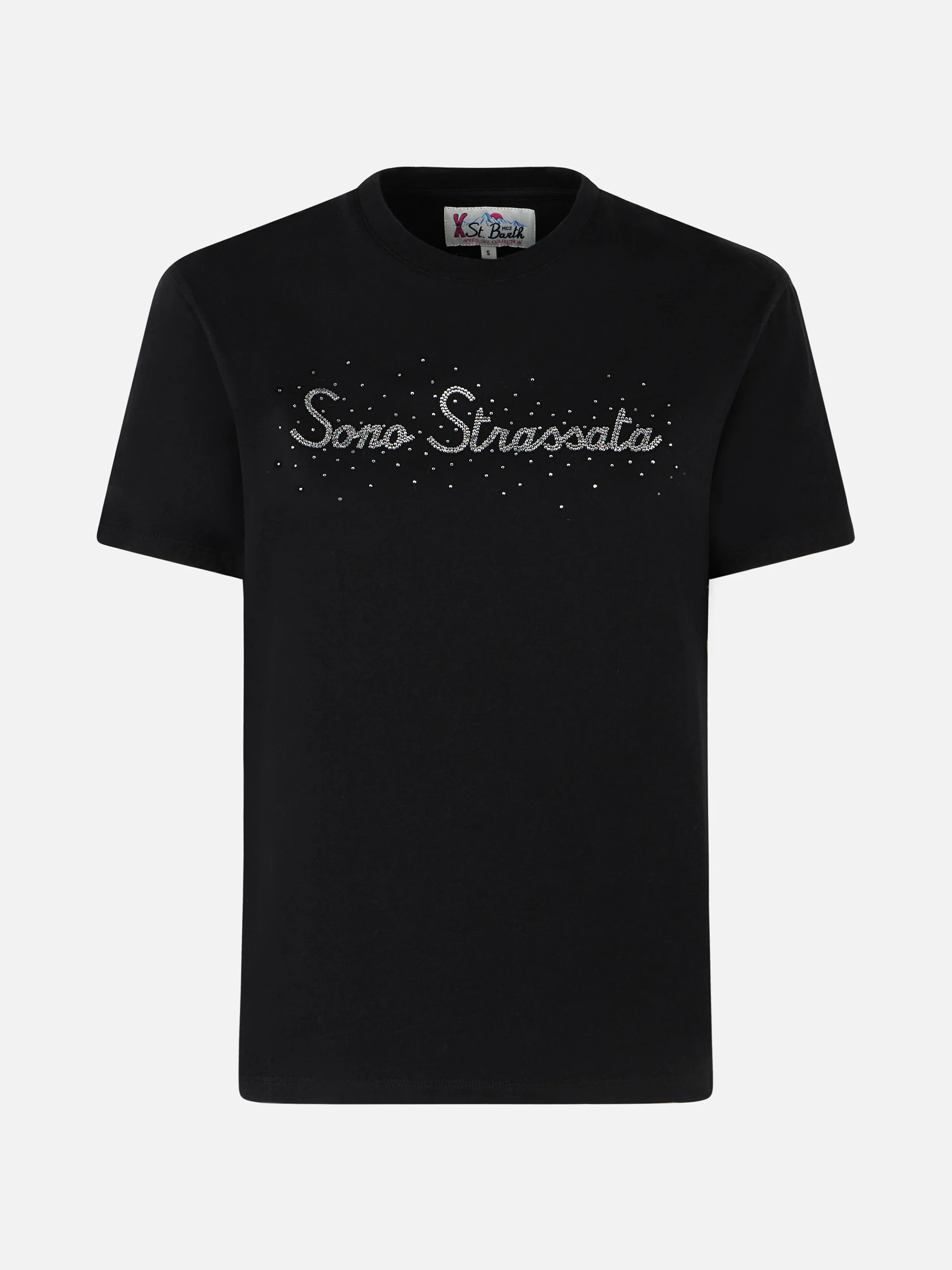 T-shirt Emilie in cotone nero con stampa strass - Image 4