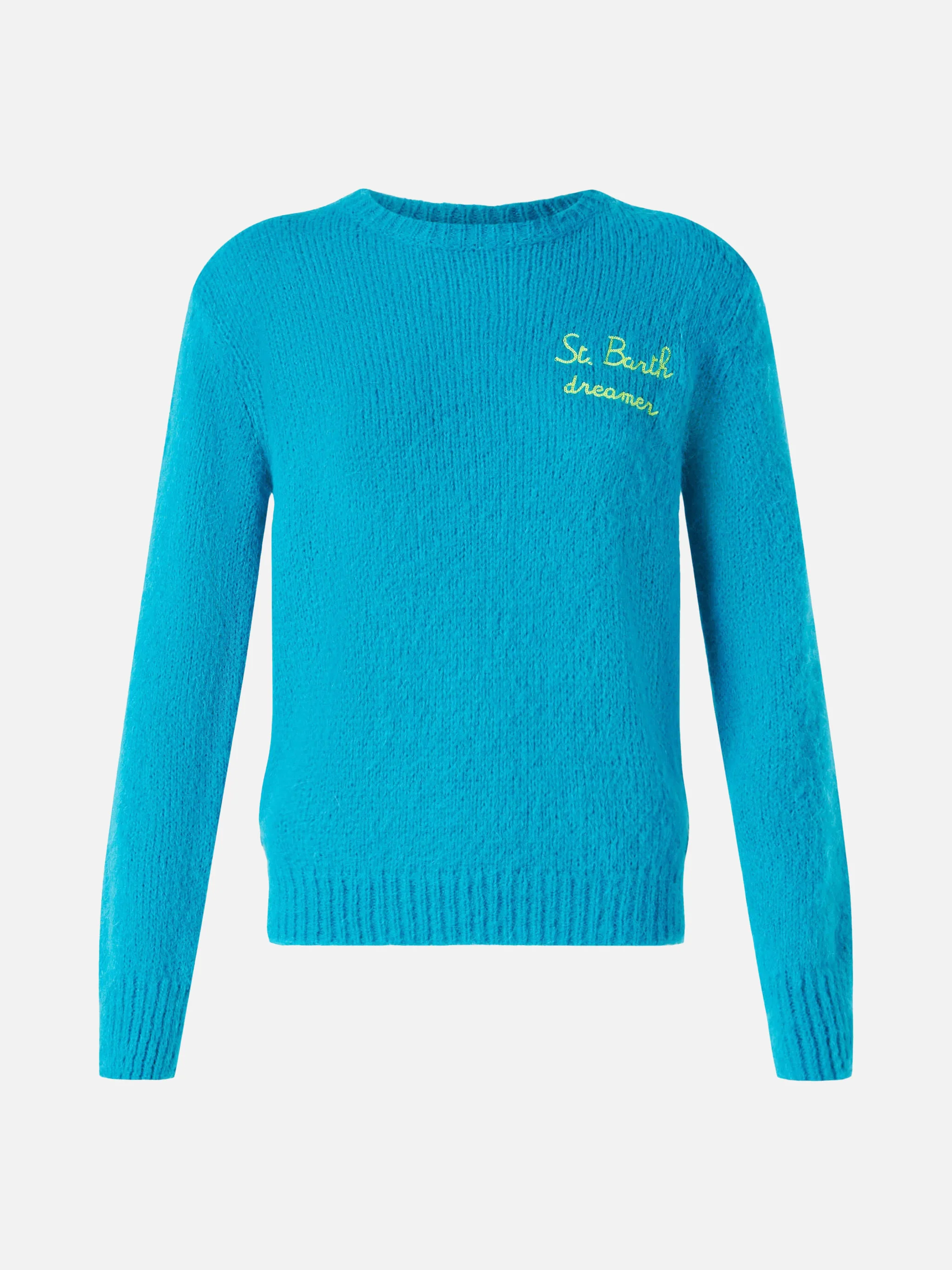 Maglia New Queen in tessuto effetto brushed azzurro con ricamo - Image 3