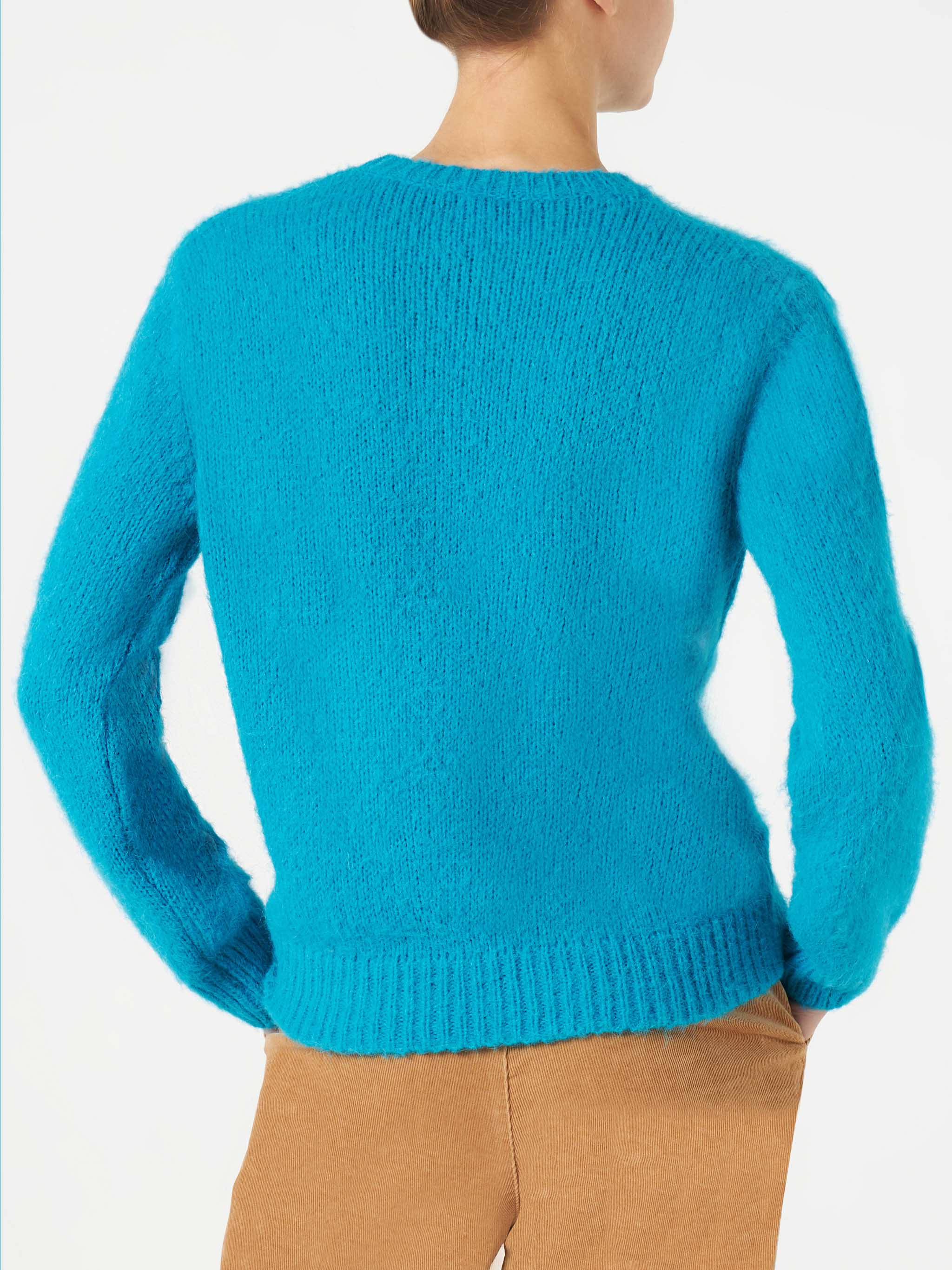 Maglia New Queen in tessuto effetto brushed azzurro con ricamo - Image 4