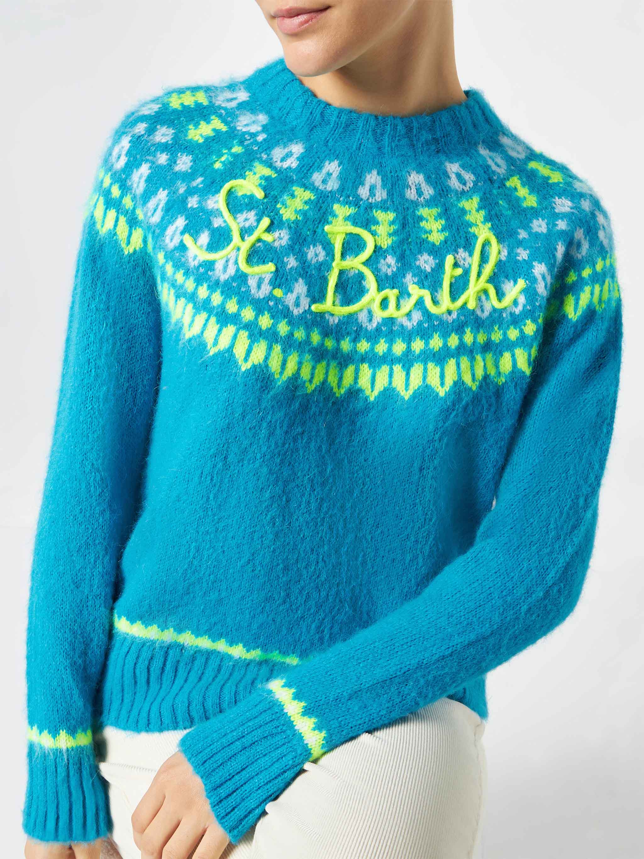 Maglione New Queen Nordic Soft con fantasia jacquard azzurro - Image 2