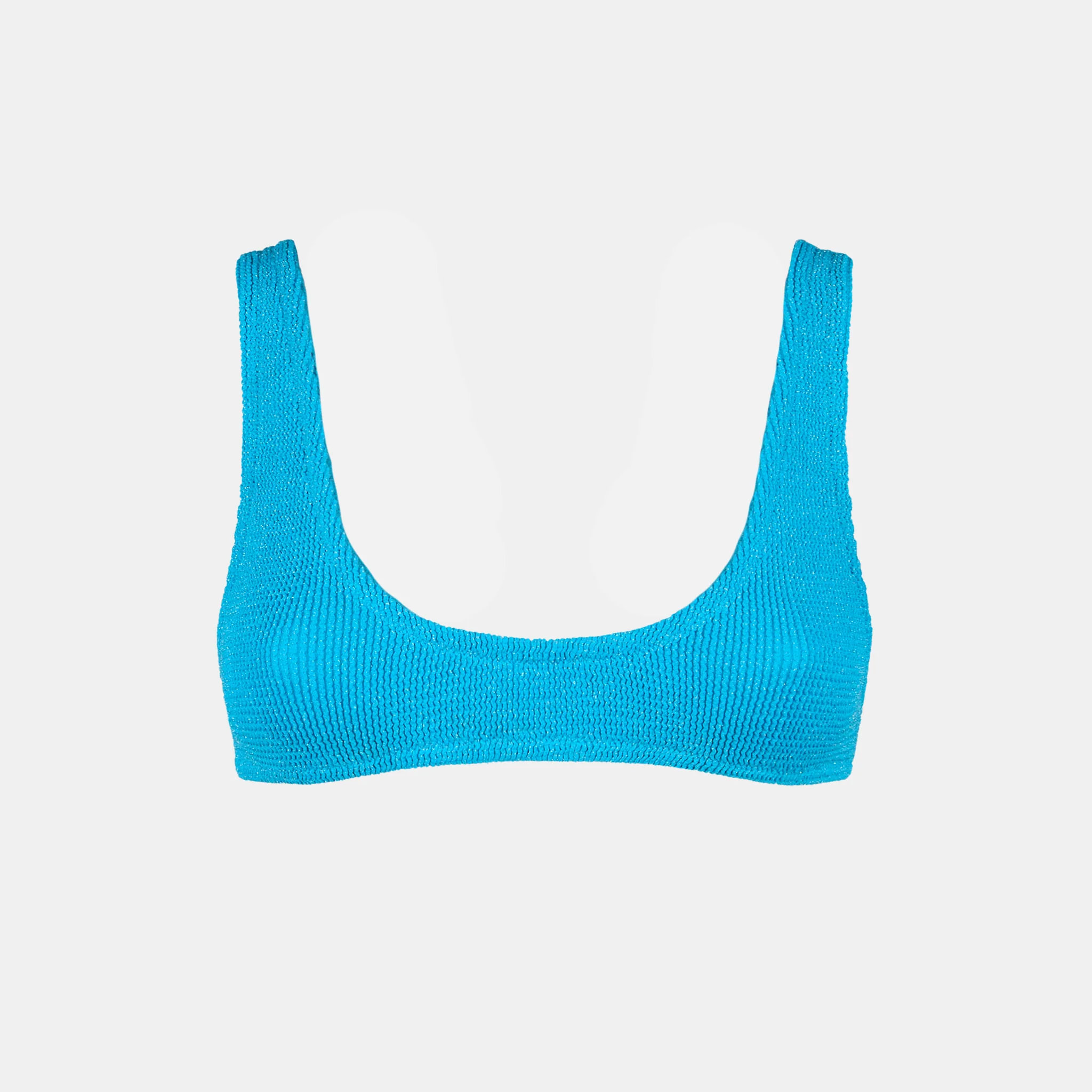 Top bikini Pamy bralette in tessuto crinkle lurex azzurro