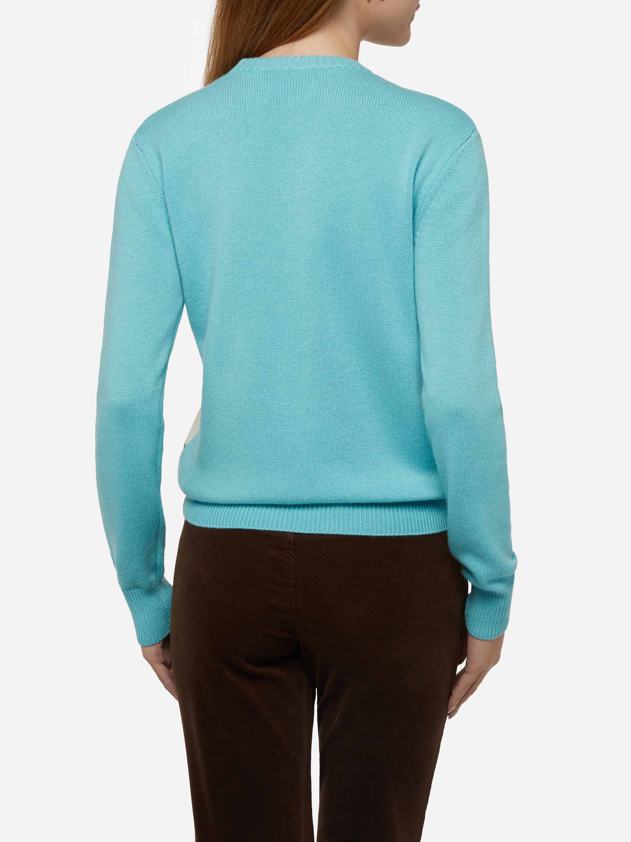 Maglione azzurro New Queen con cartolina Sun Moritz jacquard - Image 3