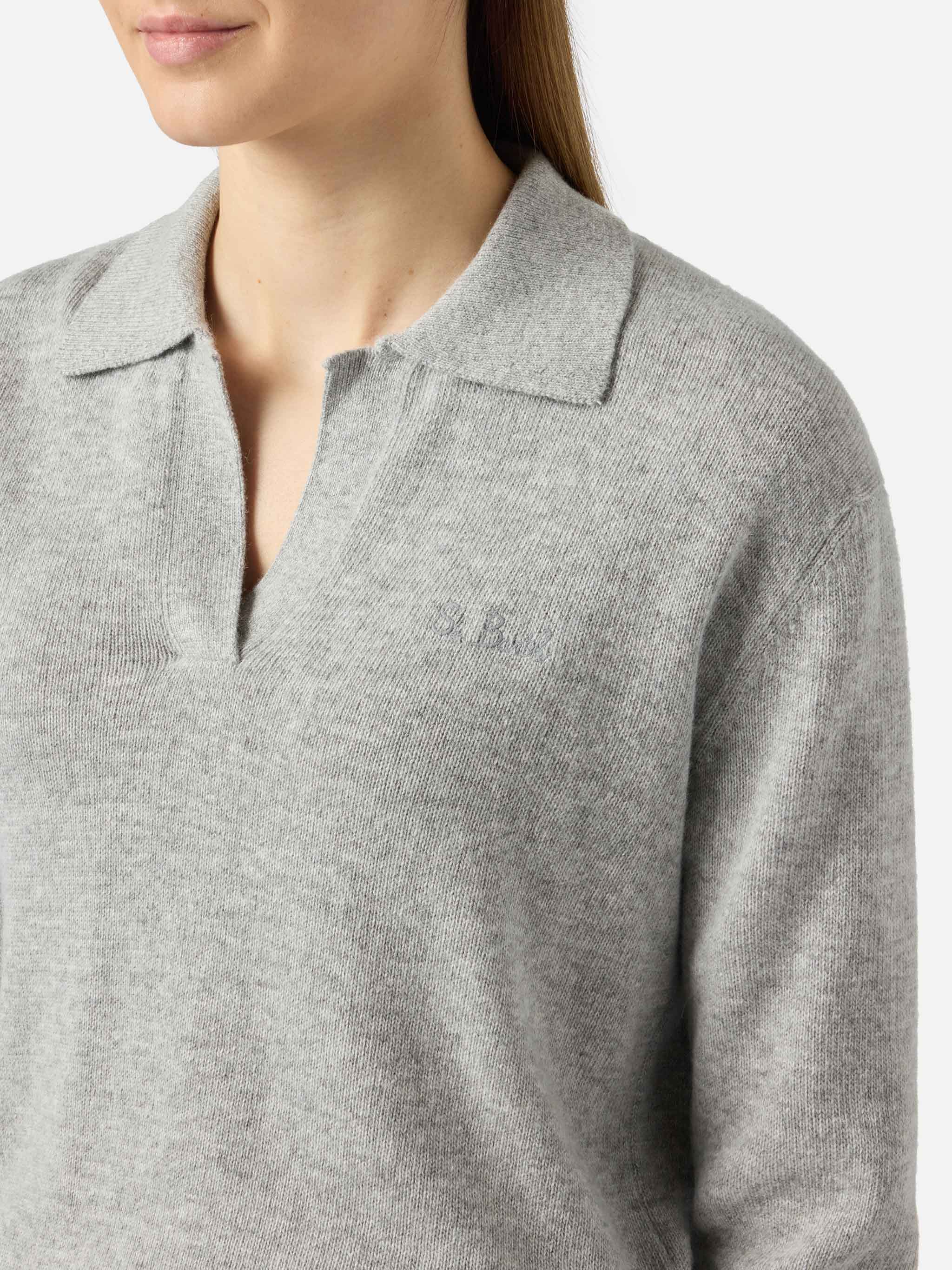Maglione Eze mélange grigio con collo polo - Image 2