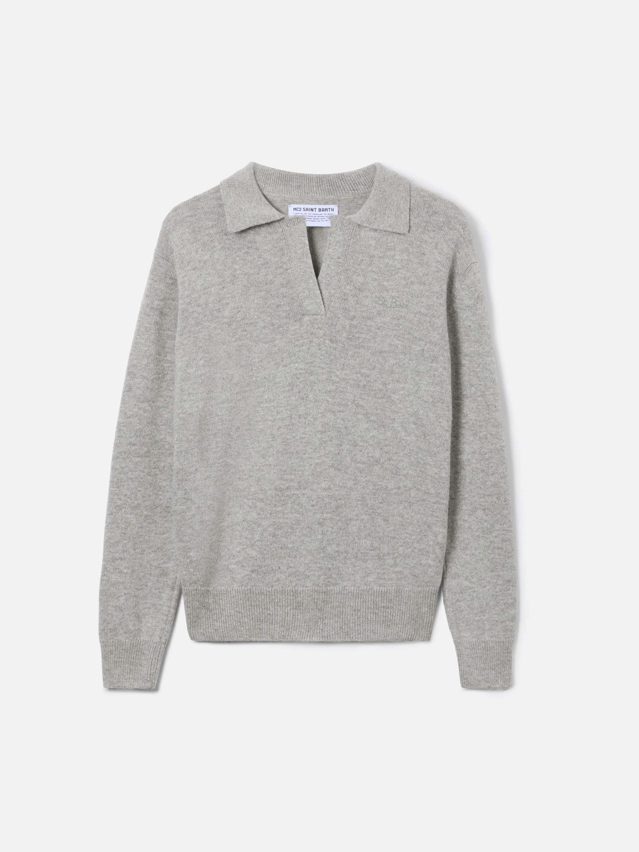 Maglione Eze mélange grigio con collo polo - Image 5